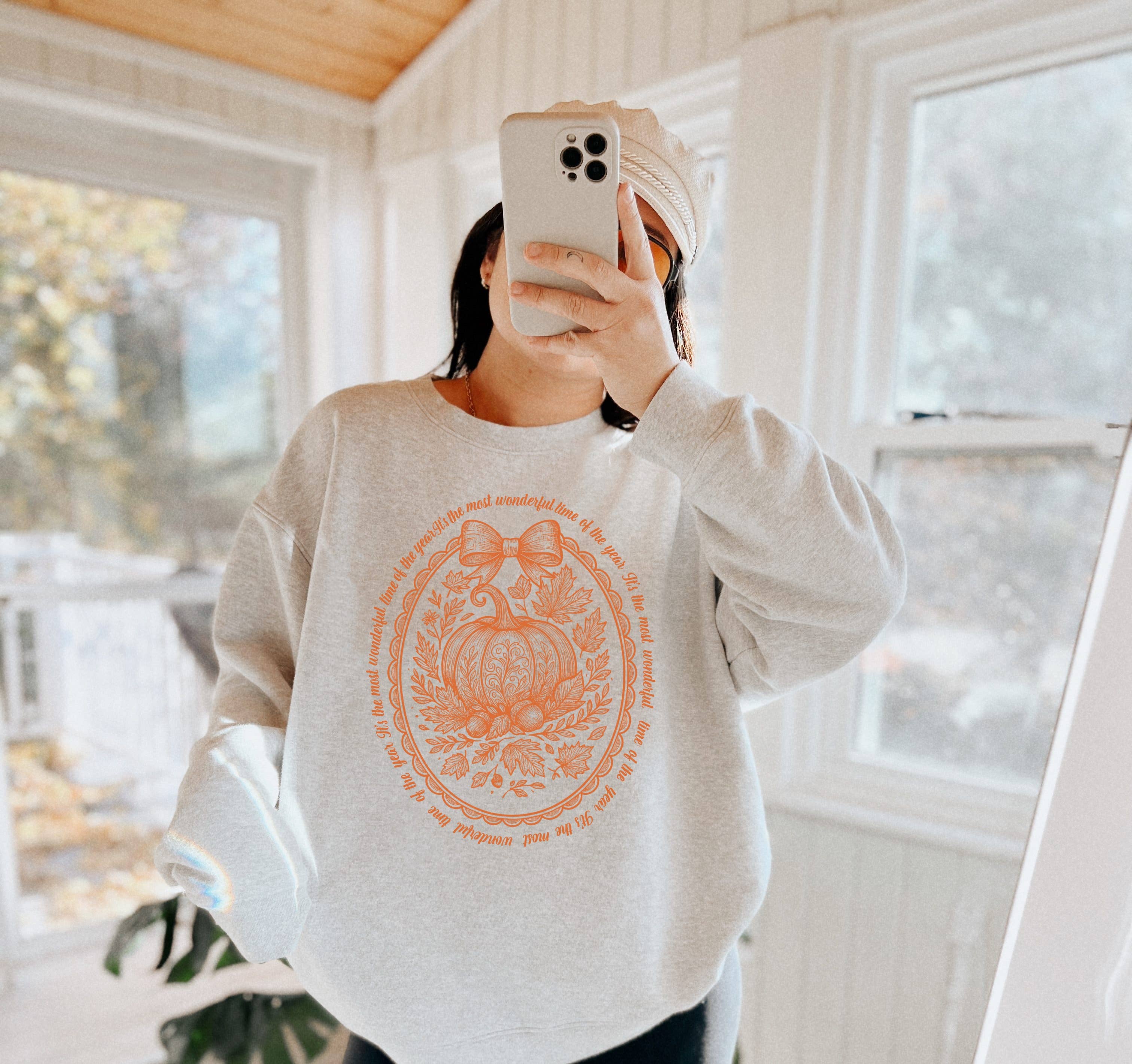 Pumpkin Most Wonderful Time Crew Neck Sweatshirt | Trending T-Shirts, Hoodie | PodTeesHub.com