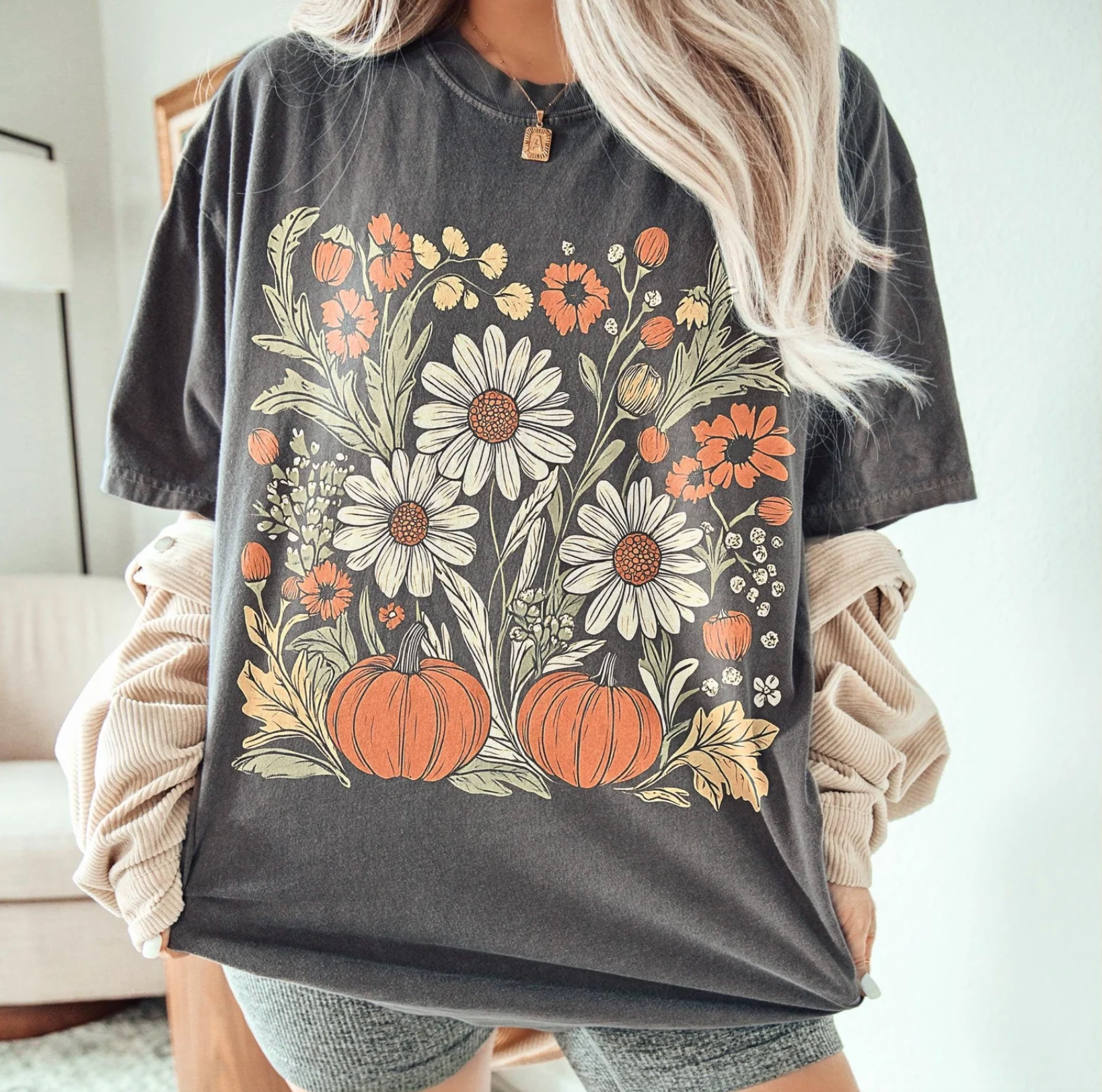 Boho Fall Floral Comfort Color Tee Hoodie, Sweatshirt | PodTeesHub.com