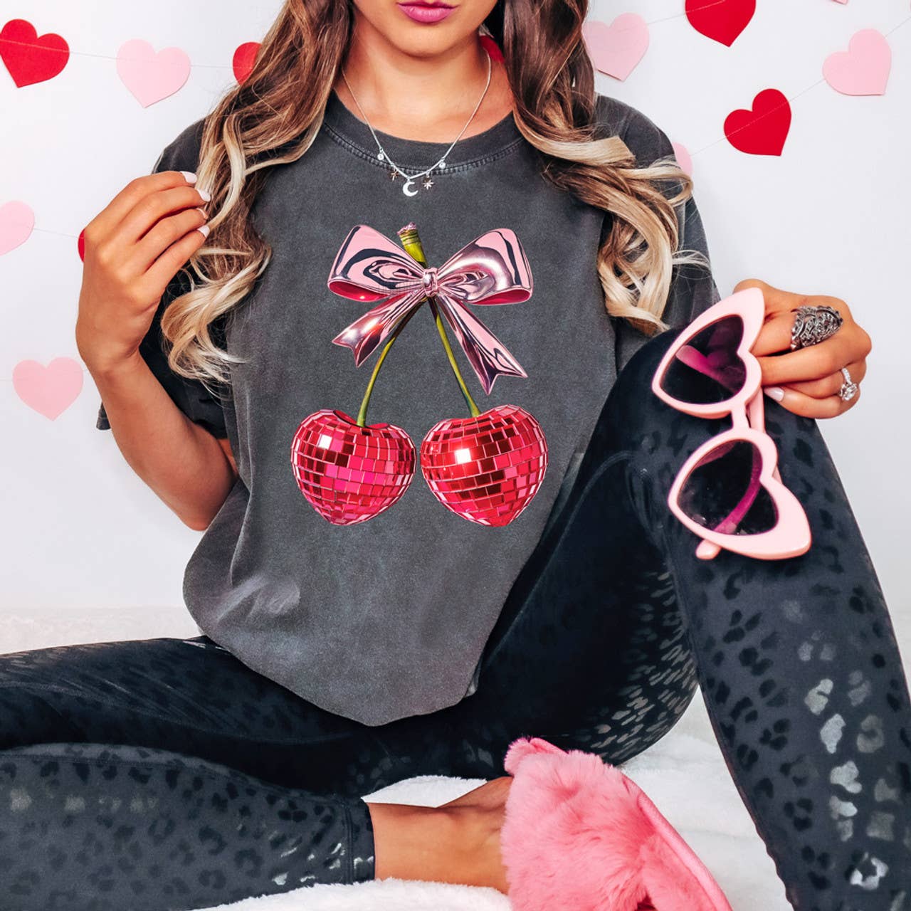 Disco Cherry Hearts Tee Hoodie, Sweatshirt | PodTeesHub.com