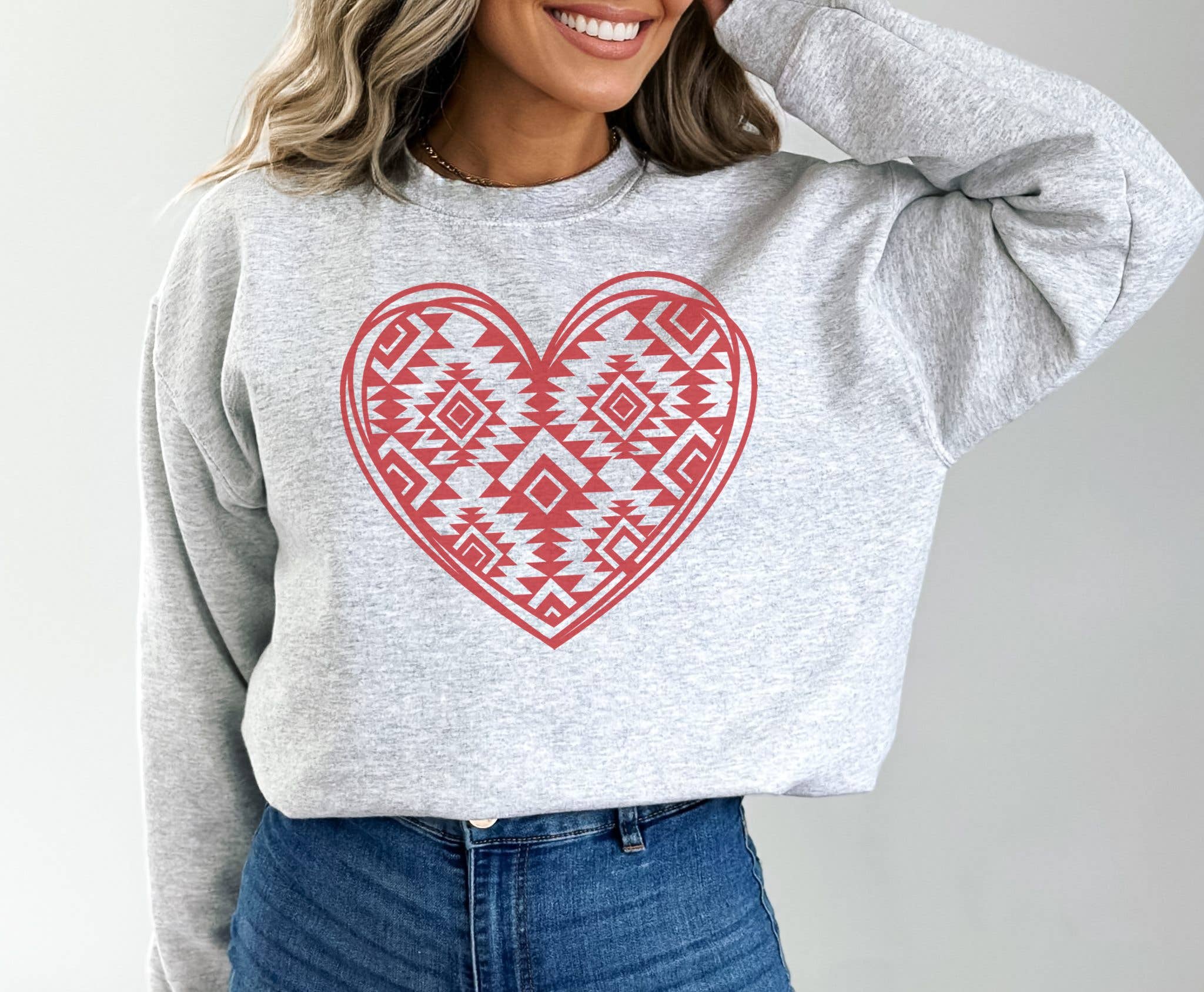 Aztec Heart Crew Neck Sweatshirt T-Shirts, Hoodie | PodTeesHub.com