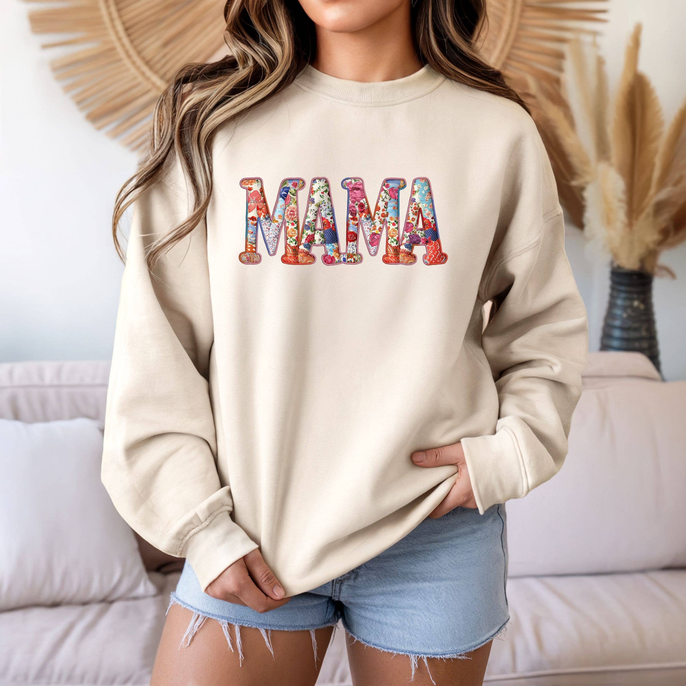 Mama Faux Embroidered - Floral Spring Graphic Sweatshirt T-Shirts, Hoodie | PodTeesHub.com