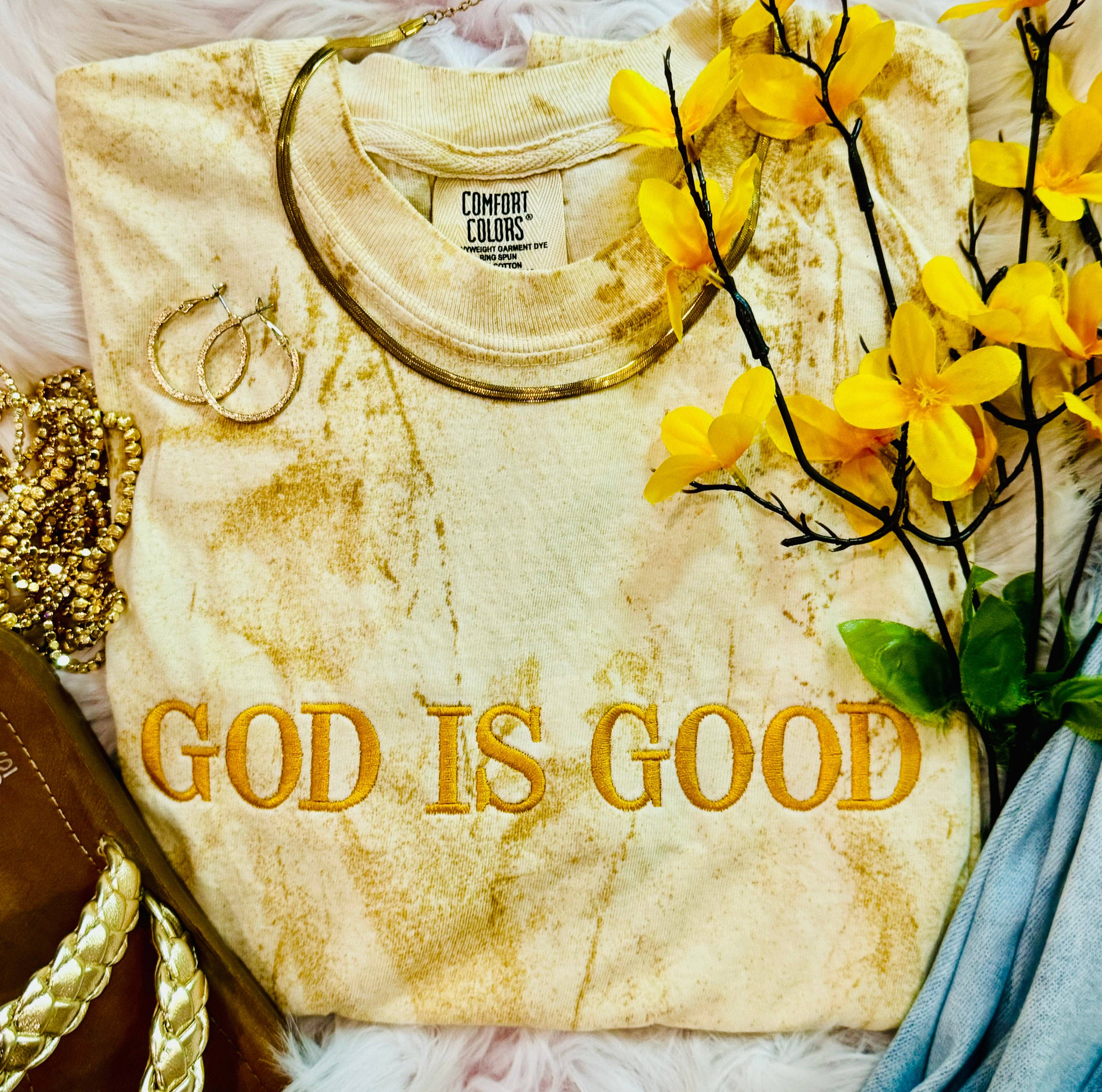 Citrine God Is Good Embroidered Tee Hoodie, Sweatshirt | PodTeesHub.com