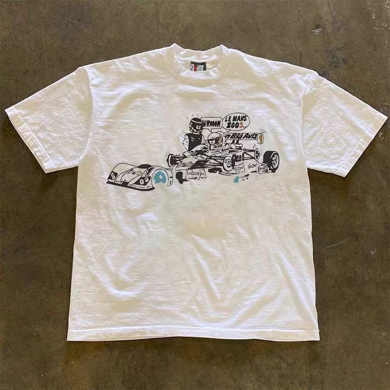 Vintage Racing Pattern White Loose Retro T Shirt Hoodie, Sweatshirt | PodTeesHub.com