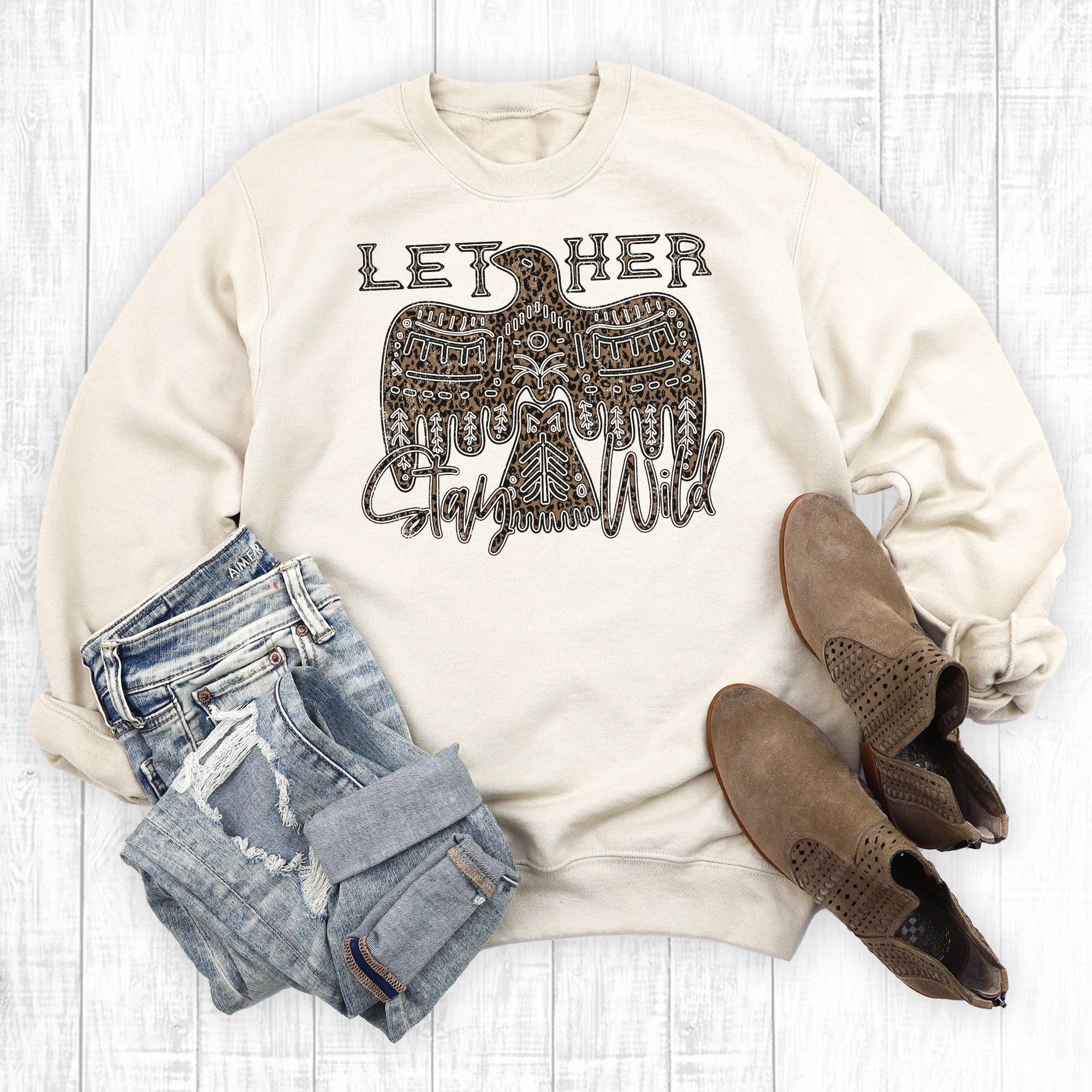 Western Leopard Let Her Stay Wild Sweatshirt T-Shirts, Hoodie | PodTeesHub.com