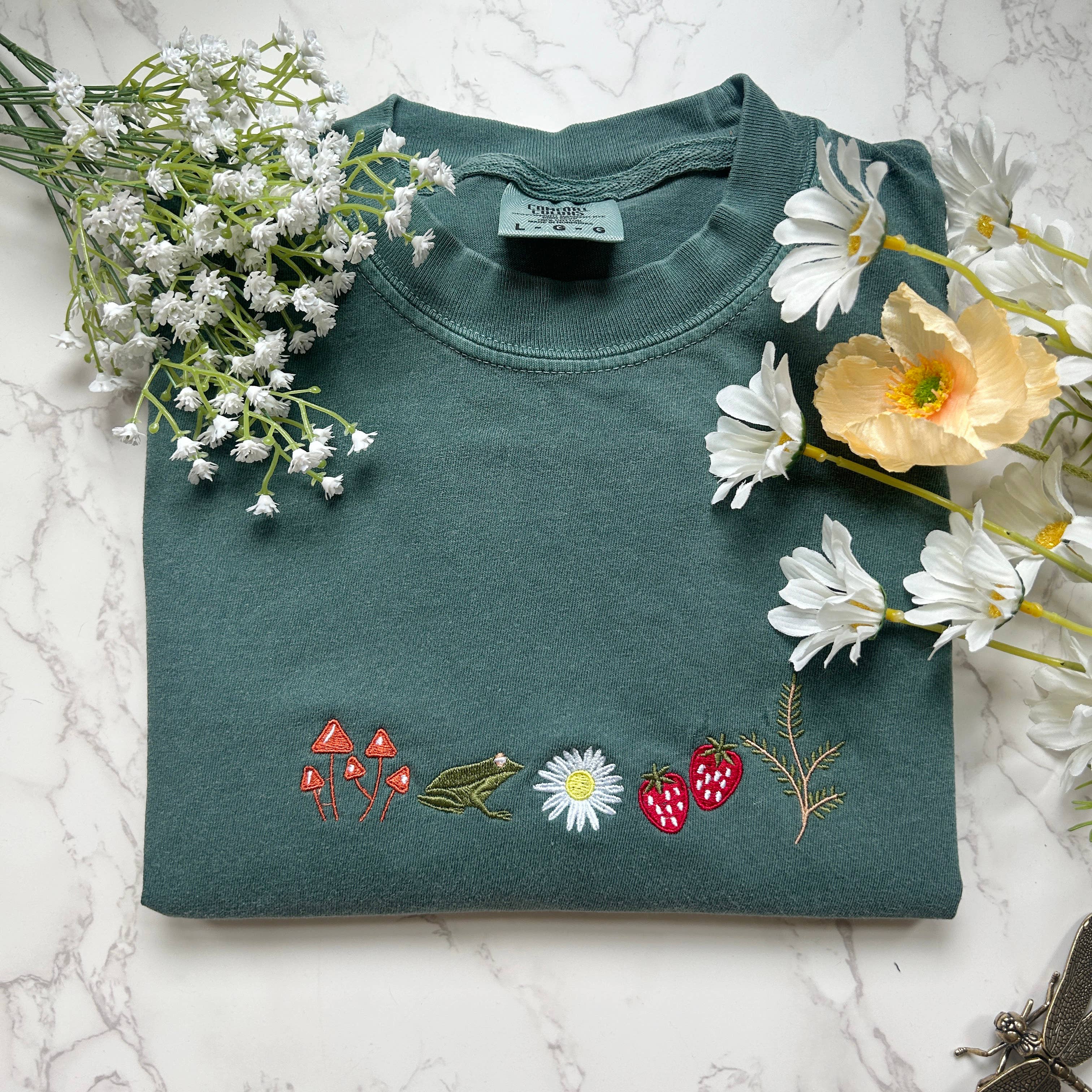 Embroidered Cottagecore Nature Frog Mushroom Tshirt Hoodie, Sweatshirt | PodTeesHub.com