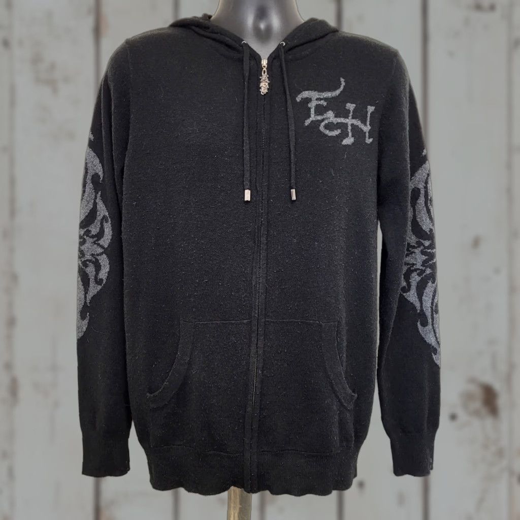 Christian Audigier Men L Hoodie Zipup Full Zip Graphic Print Skull Logo Black Kn T-Shirts, Sweatshirt | PodTeesHub.com