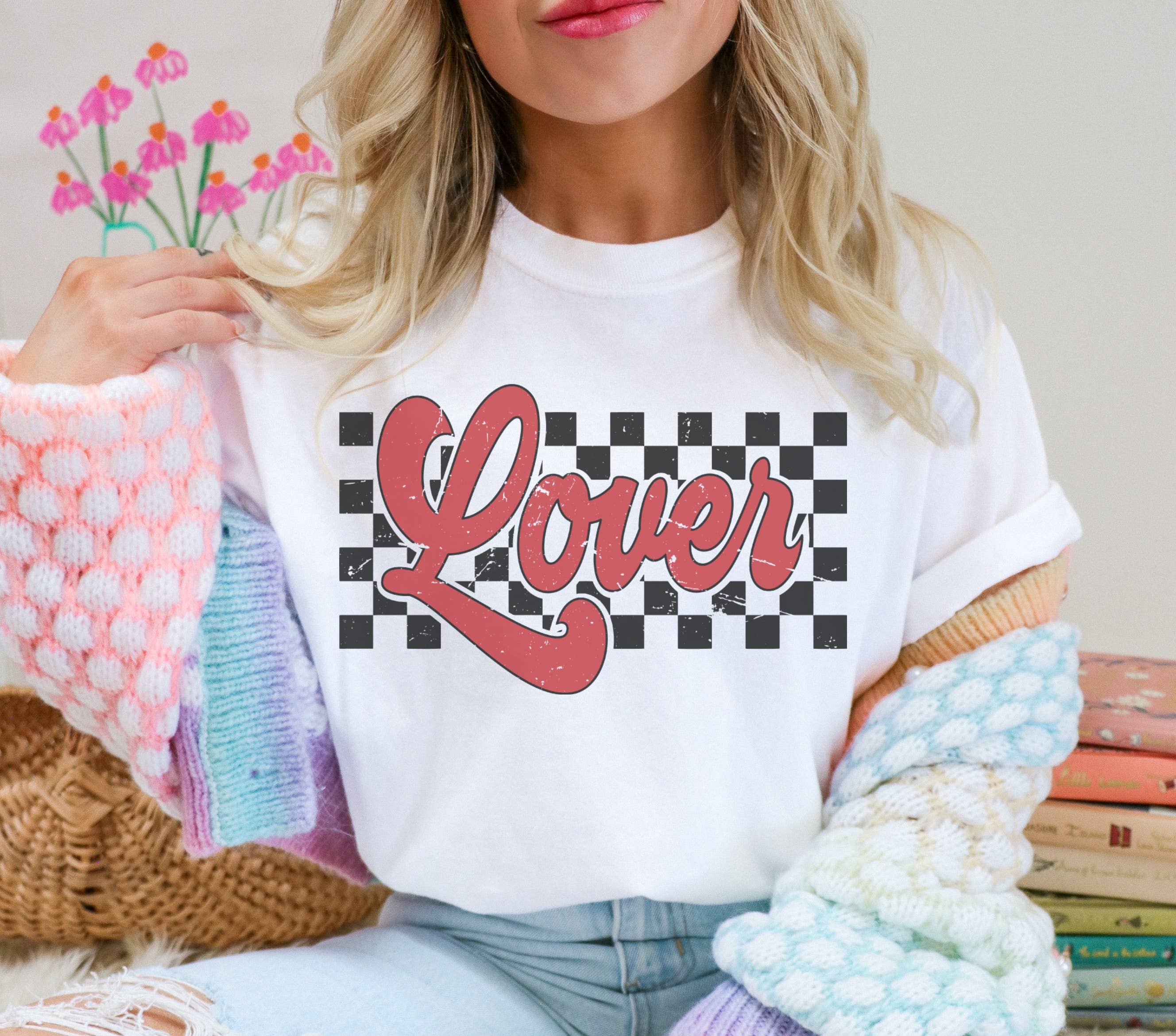 Retro Checkered Lover Tee | Valentines Day Graphic Tee Hoodie, Sweatshirt | PodTeesHub.com