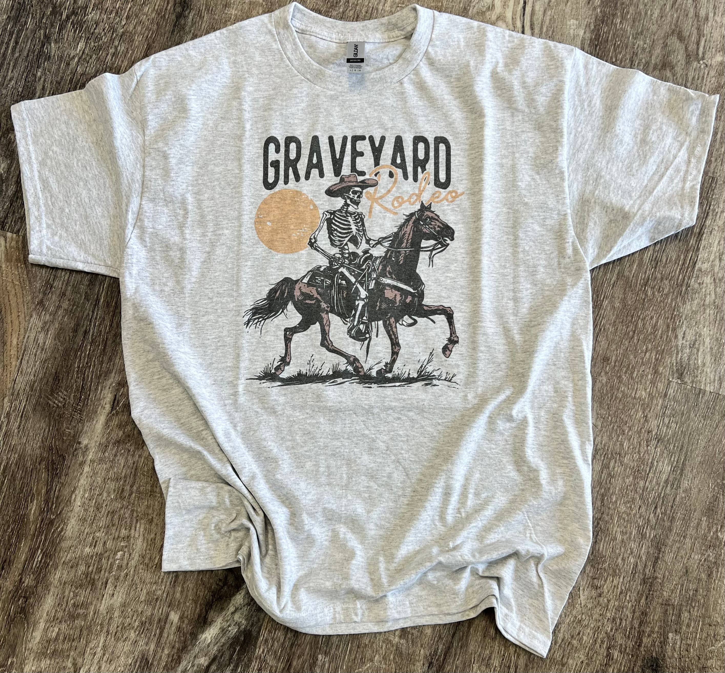 Graveyard Rodeo On Ash Gray Tee Hoodie, Sweatshirt | PodTeesHub.com
