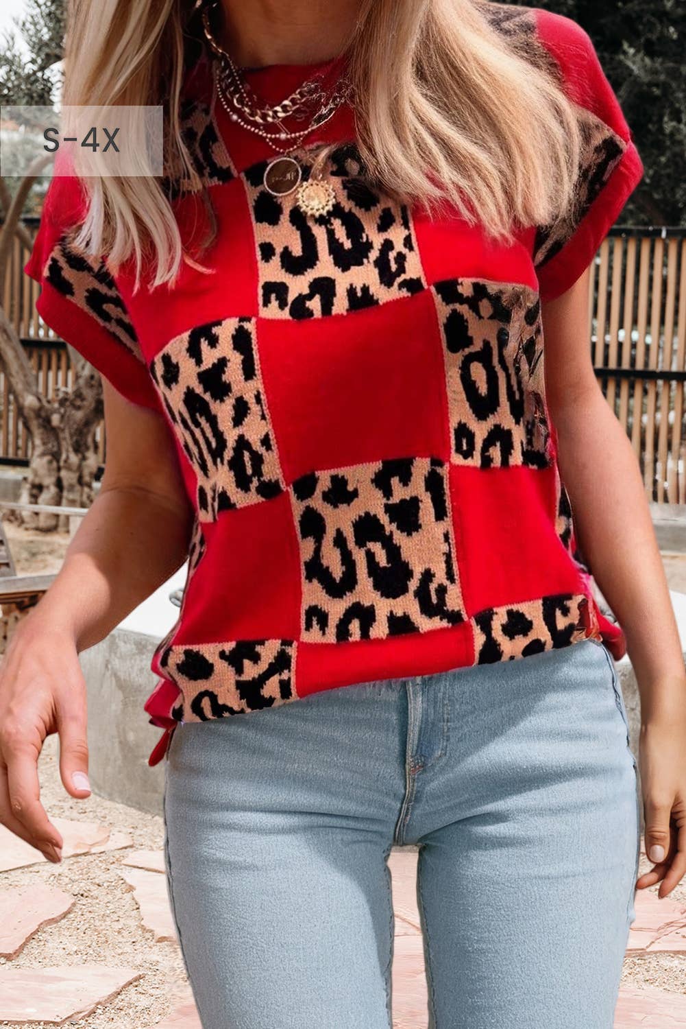 Leopard Contrast Checkerboard Short Sleeve Sweater (S-4X) T-Shirts, Hoodie, Sweatshirt | PodTeesHub.com