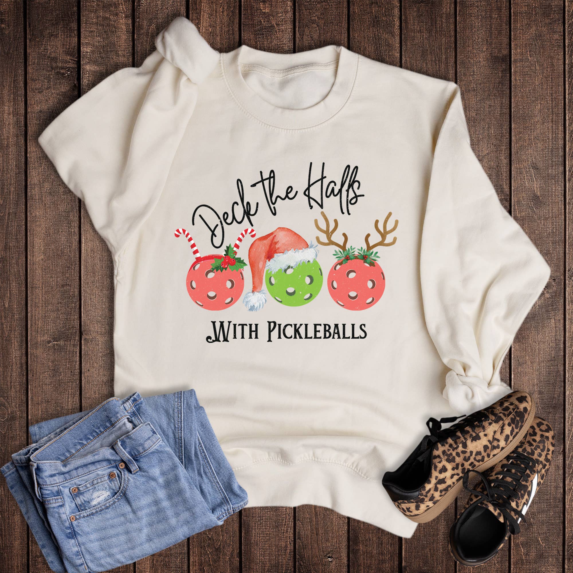 Christmas Deck the Halls with Pickleballs Sweatshirt T-Shirts, Hoodie | PodTeesHub.com