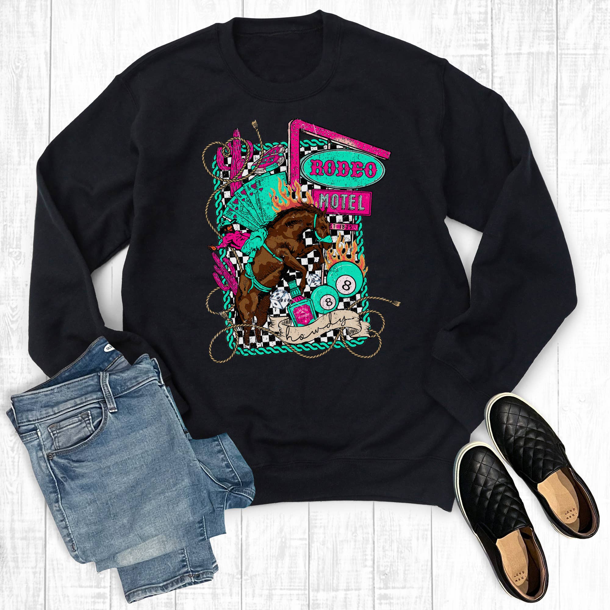 Western Rodeo Motel Graphic Sweatshirt T-Shirts, Hoodie | PodTeesHub.com