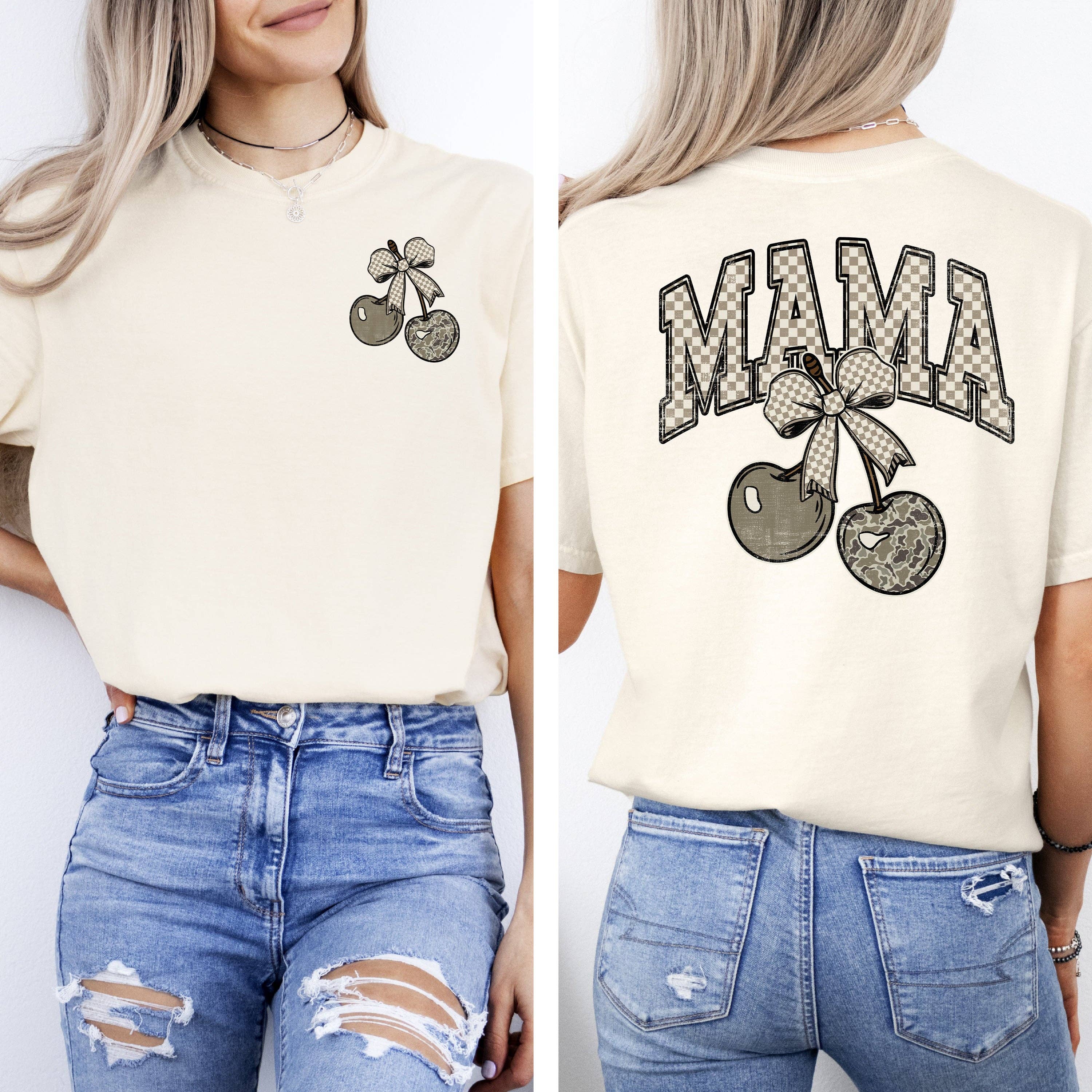 Mama, Camo Checkered, Cherries, Hunting, Love, Retro T-Shirt Hoodie, Sweatshirt | PodTeesHub.com