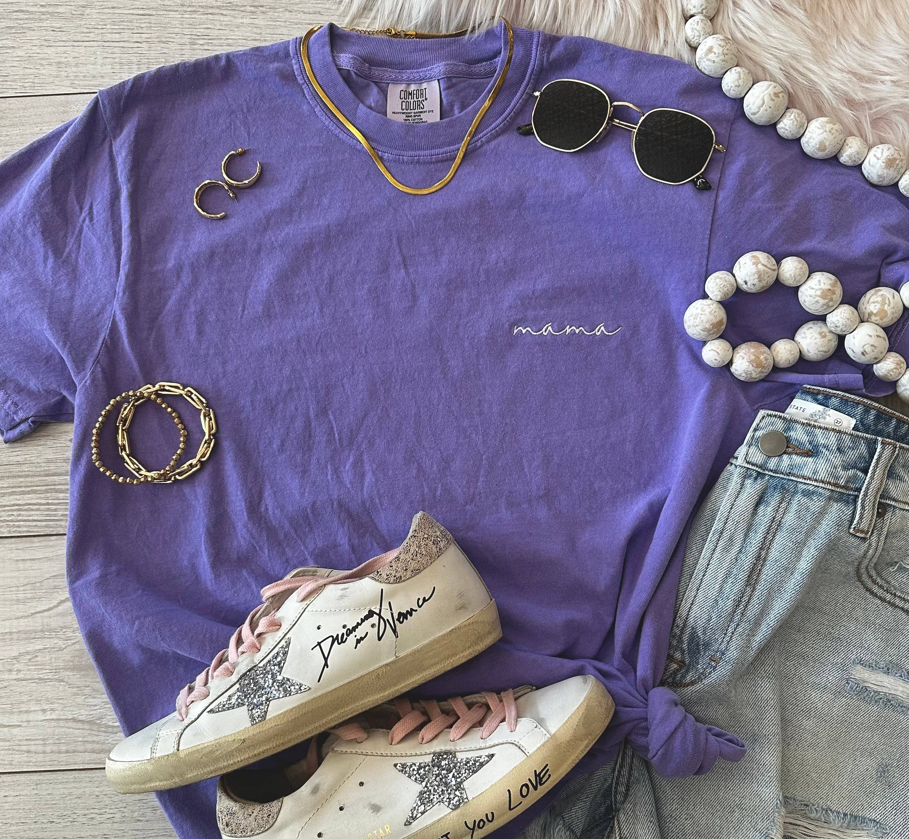 Grape Dainty Mama Embroidered Tee Hoodie, Sweatshirt | PodTeesHub.com