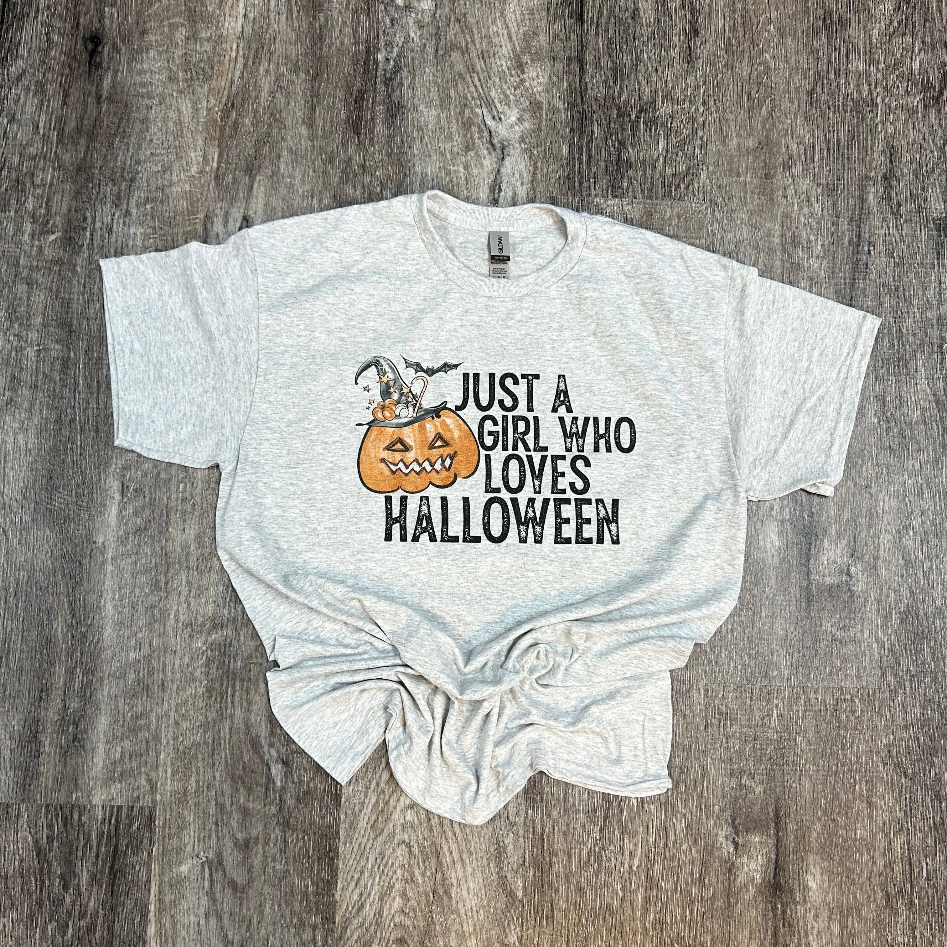 Just A Girl Who Loves Halloween On Ash Gray Tee Hoodie, Sweatshirt | PodTeesHub.com