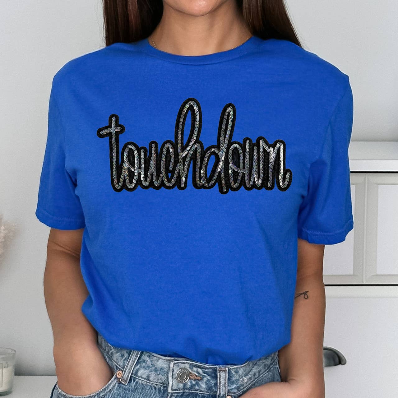 Touchdown Sequin Patch Royal Everyday Tee Hoodie, Sweatshirt | PodTeesHub.com