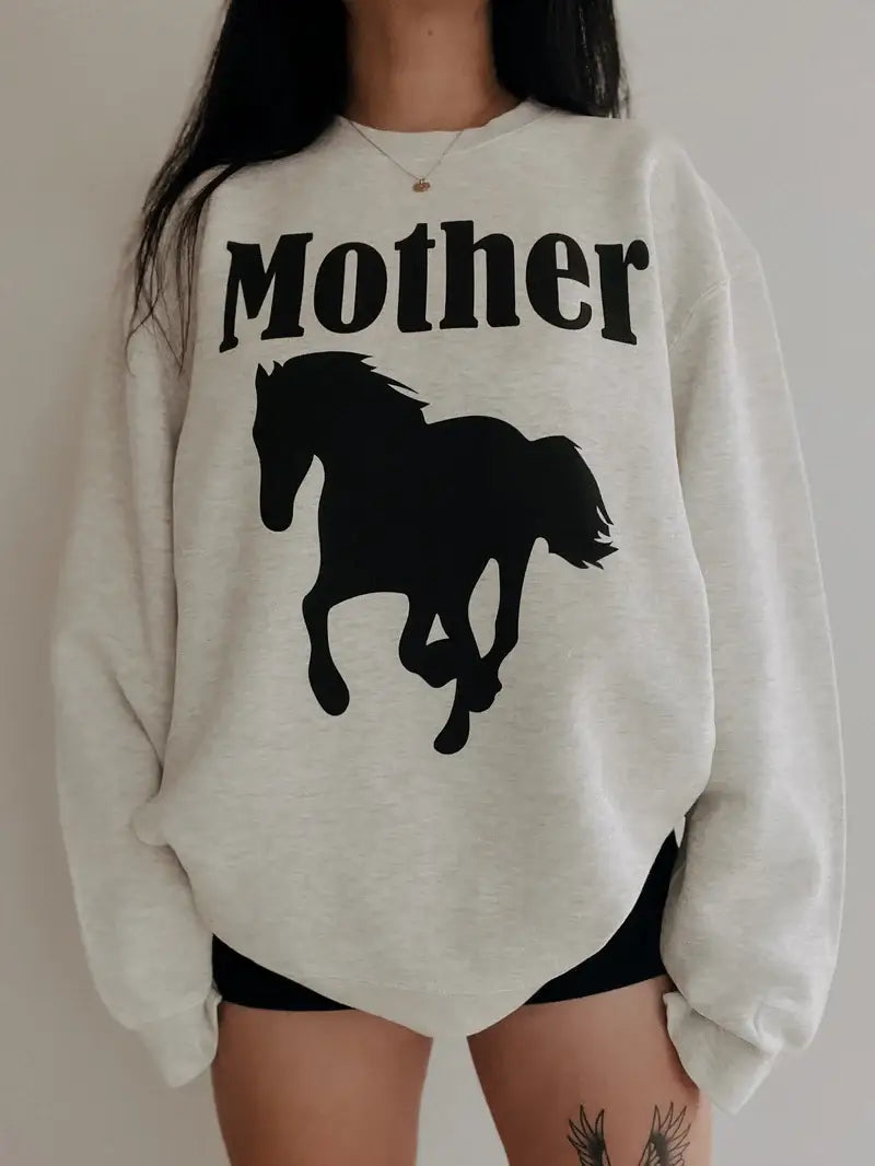 Mother Stallion Horse Western Graphic Sweatshirt - Ash T-Shirts, Hoodie | PodTeesHub.com