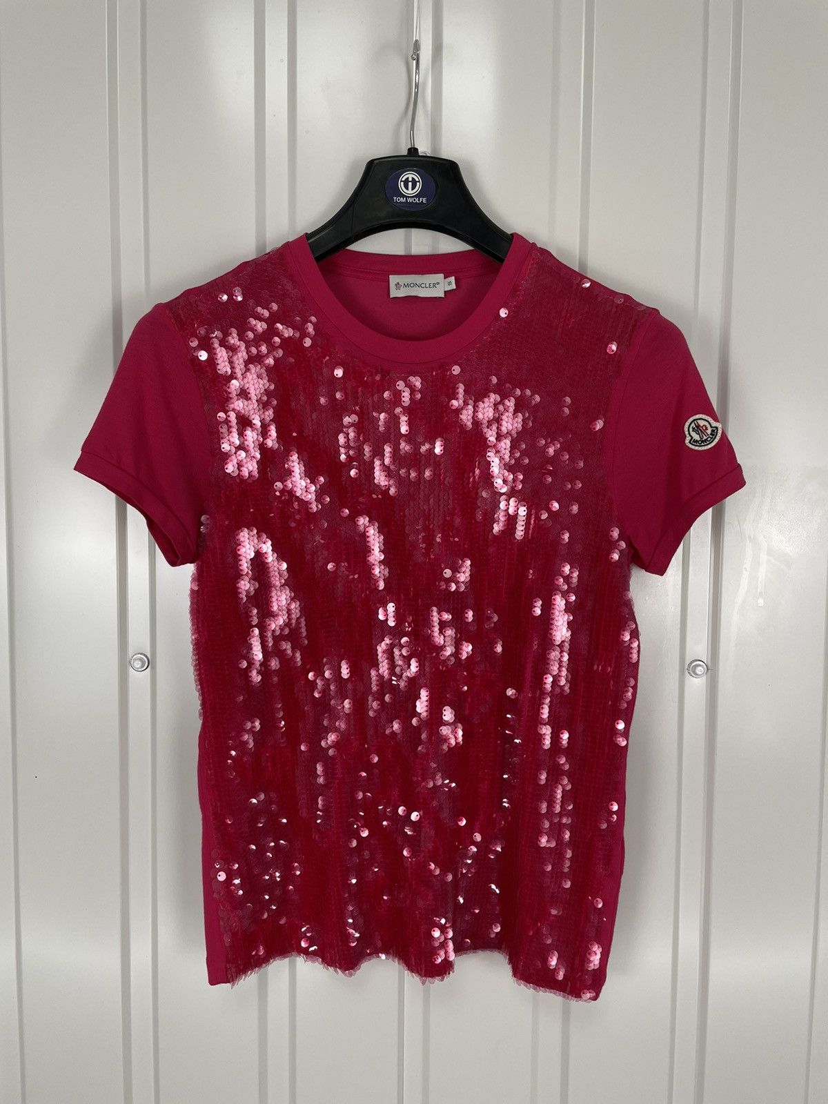 Vintage Moncler Patch Rhinestones Short Sleeve T Shirt Top S Hoodie, Sweatshirt | PodTeesHub.com