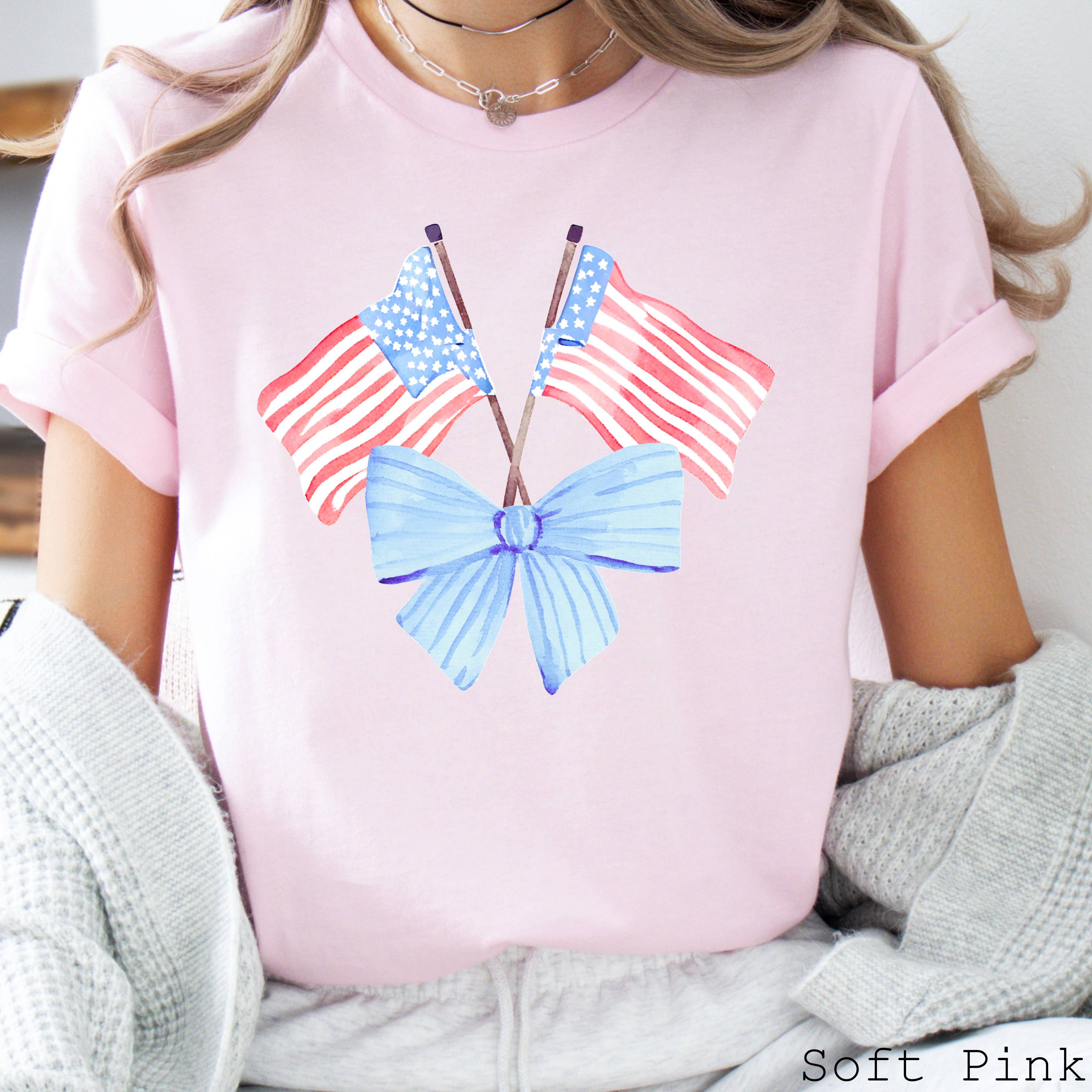 July 4th Graphic Tee | Coquette USA Flags | Bella Canvas Hoodie, Sweatshirt | PodTeesHub.com