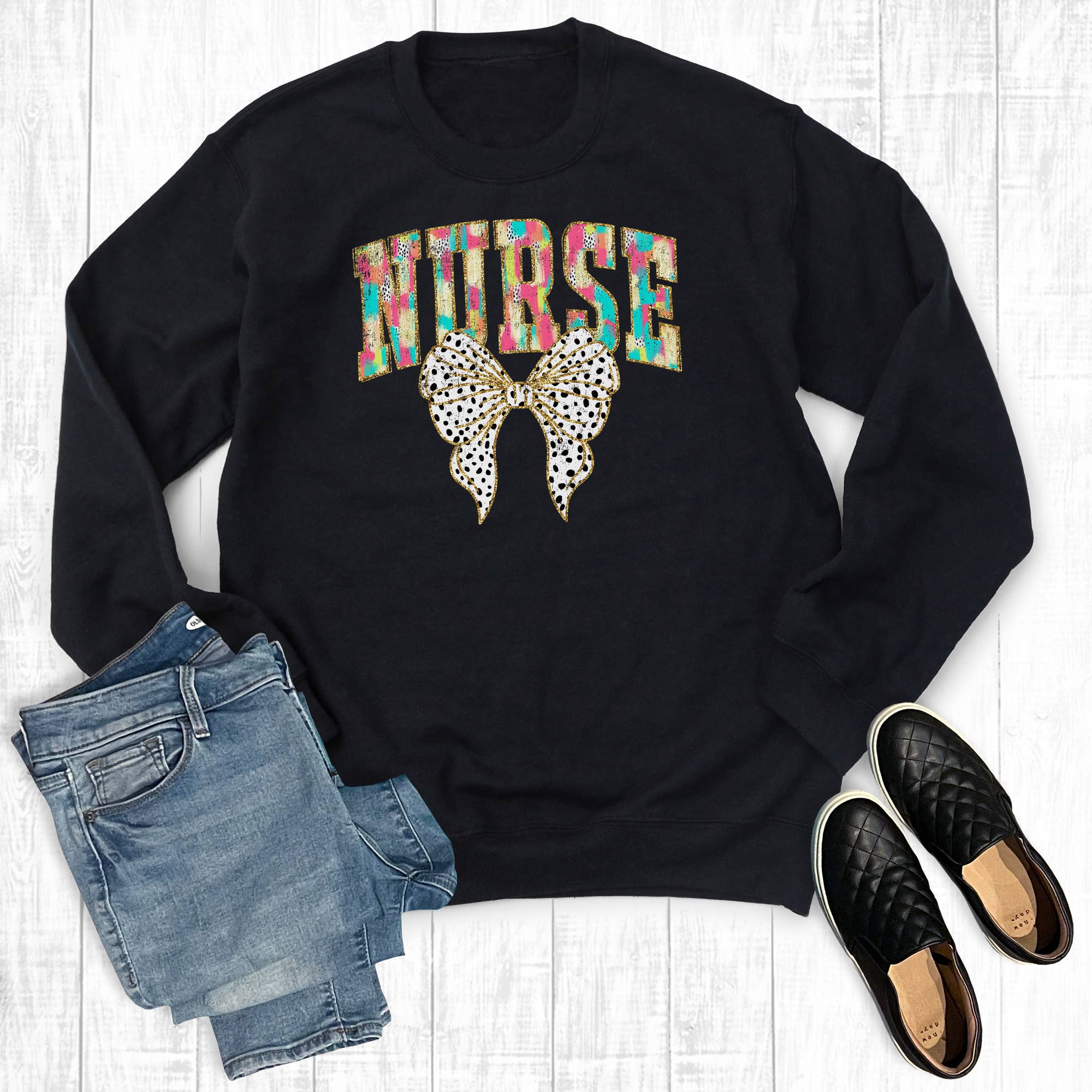 Retro Colorful Coquette Bow Nurse Sweatshirt T-Shirts, Hoodie | PodTeesHub.com