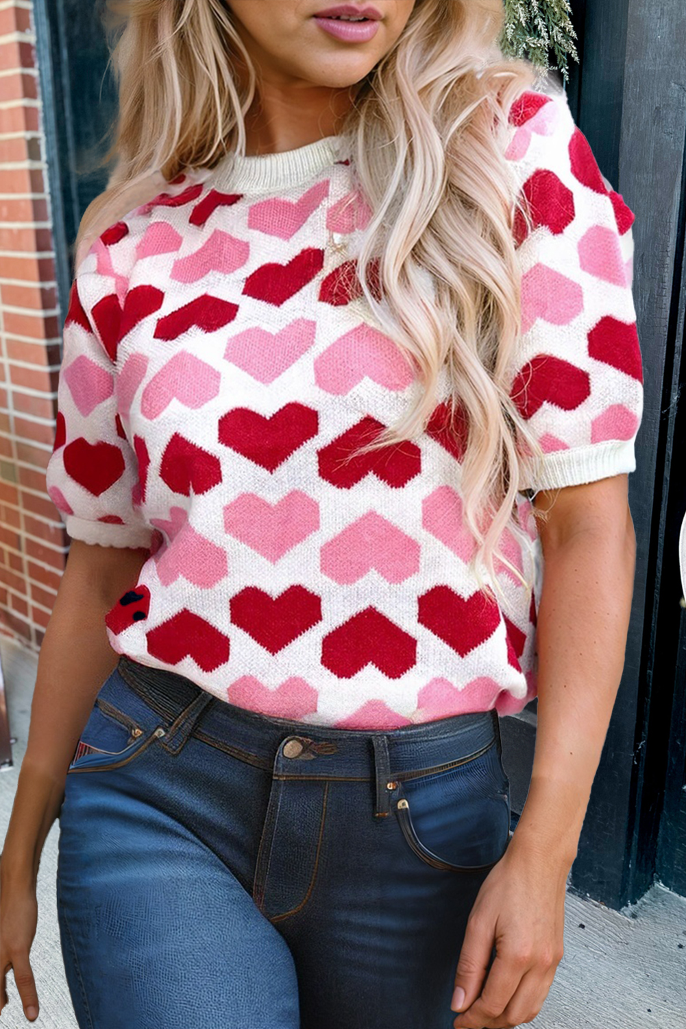 Heart Print Valentine Crew Neck Short Sleeve Sweater (S-Xl) T-Shirts, Hoodie, Sweatshirt | PodTeesHub.com