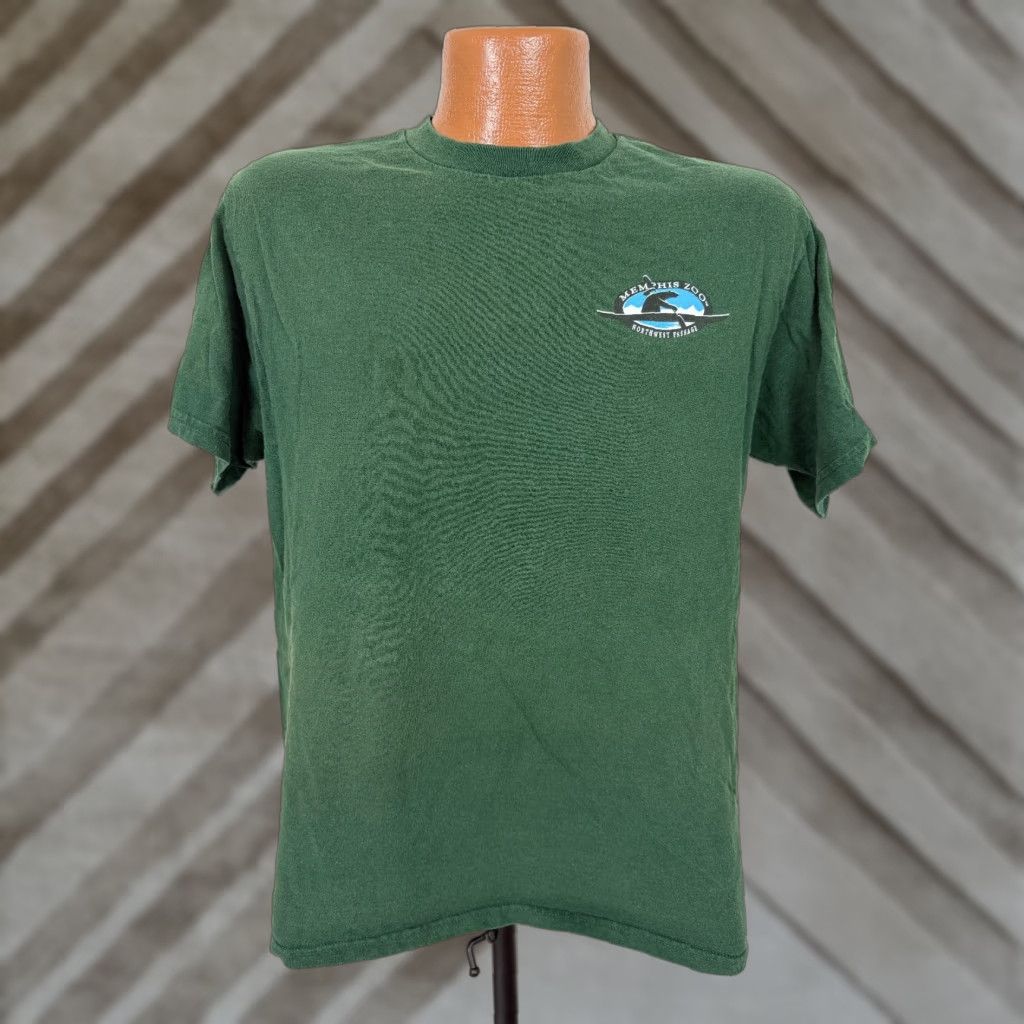 Fruit Of The Loom Vintage Fruit Of The Loom Memphis Zoo T Shirt M Green Kayak Nature Animals Graphic Hoodie, Sweatshirt