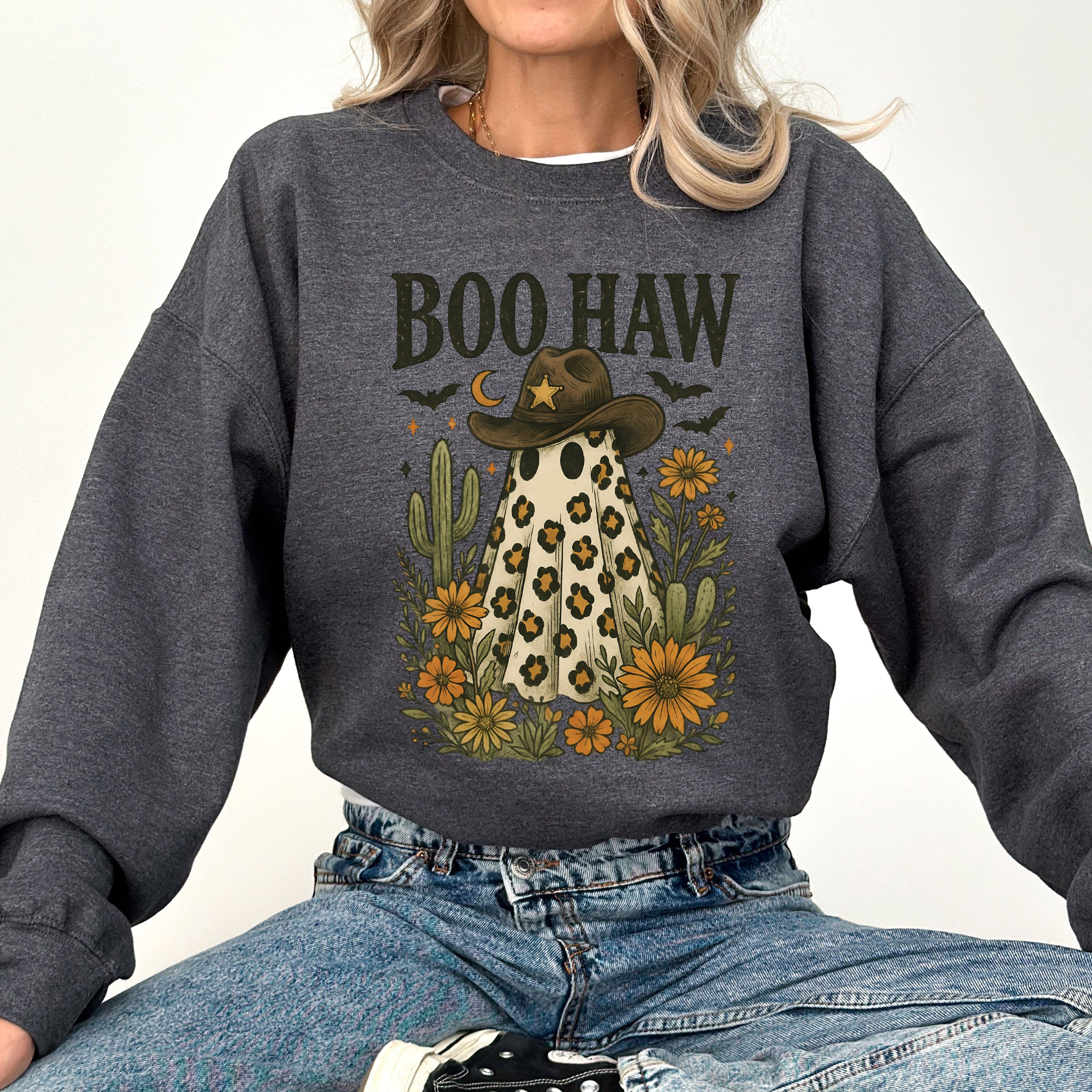 Boo Haw, Cowboy Ghost, Western, Halloween Graphic Sweatshirt T-Shirts, Hoodie | PodTeesHub.com