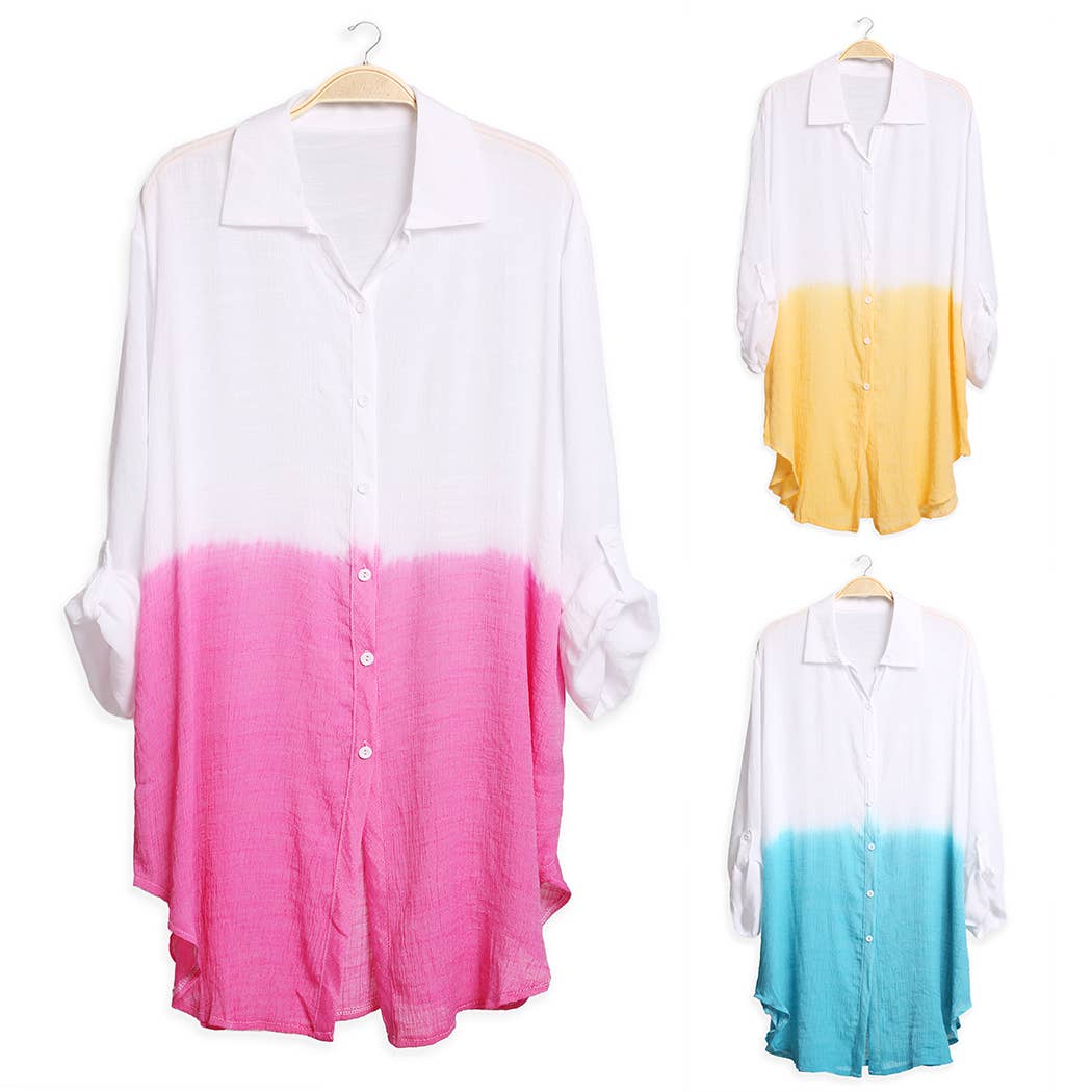 Two Tone Oversized Long Sleeveless Shirt Cover Up Hoodie, Sweatshirt | PodTeesHub.com
