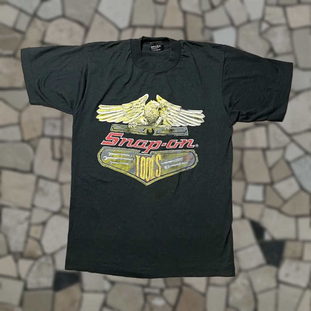 Vintage Screen Stars T Shirt Eagle Snap On Tools 80s M Black Mens Short Sleeve Crew Neck Cot Hoodie, Sweatshirt