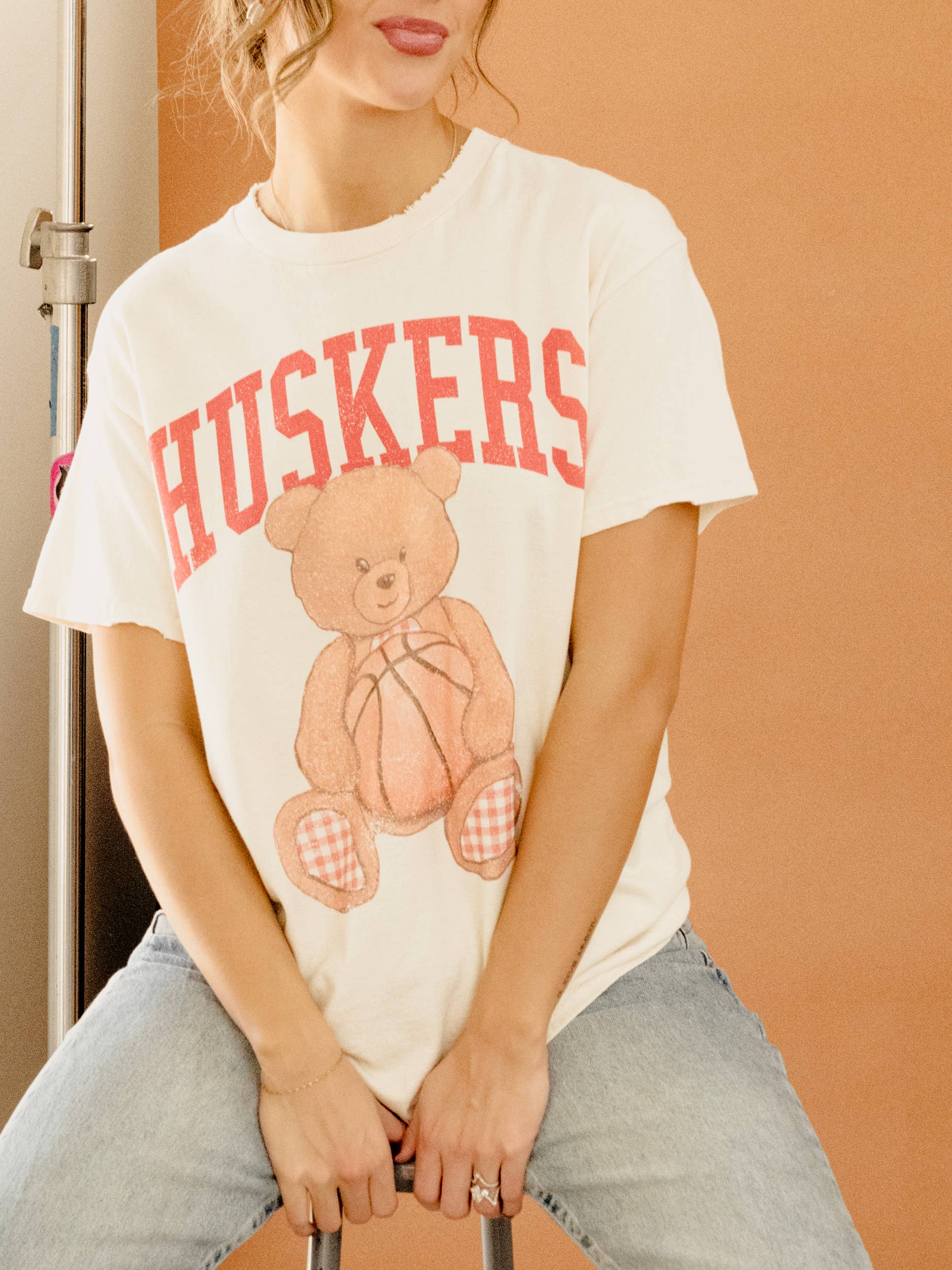 Nebraska Huskers Basketball Bear Off White Thrifted Tee Hoodie, Sweatshirt | PodTeesHub.com
