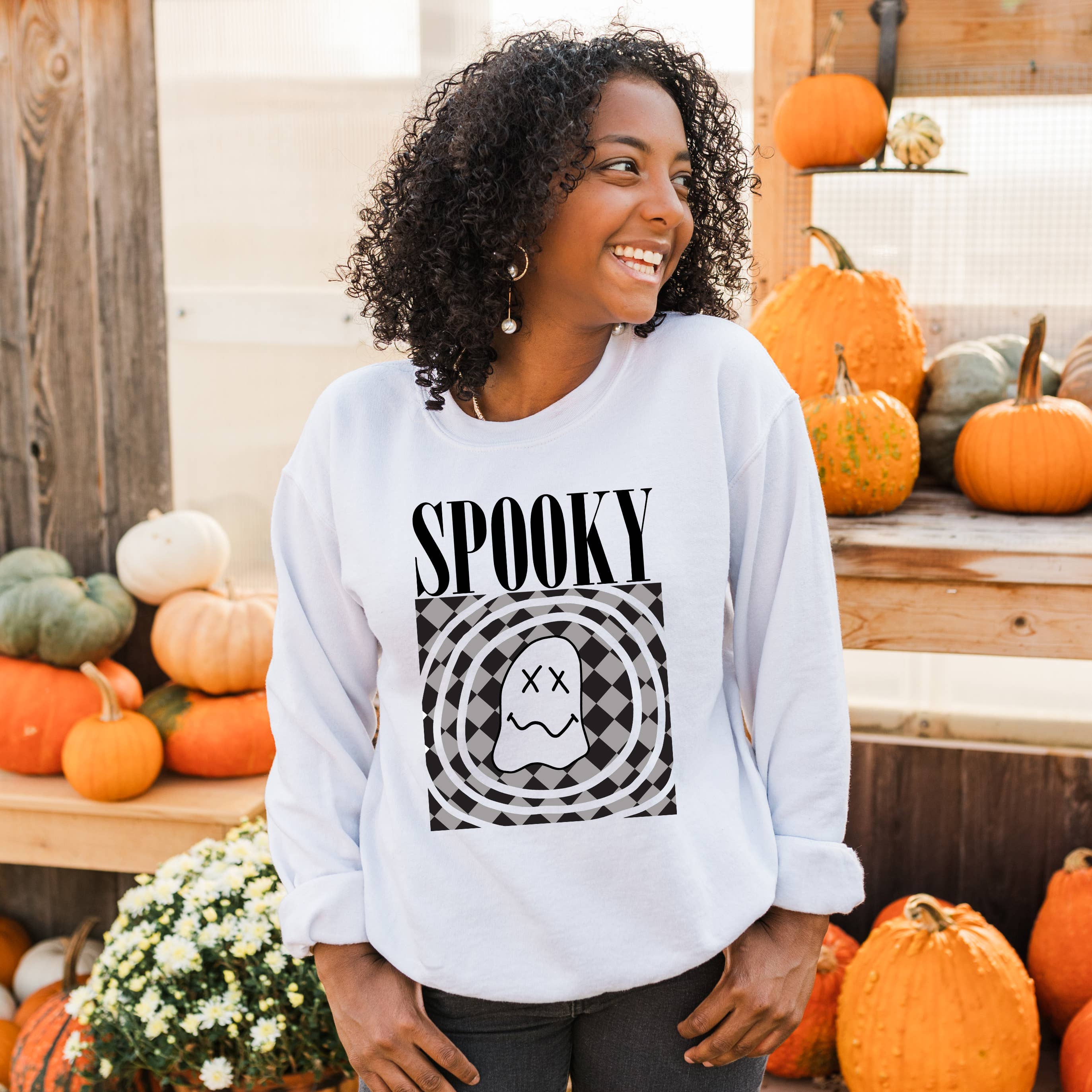 Spooky Ghost Crewneck Sweatshirt | Halloween | Sizes S-2XL T-Shirts, Hoodie | PodTeesHub.com