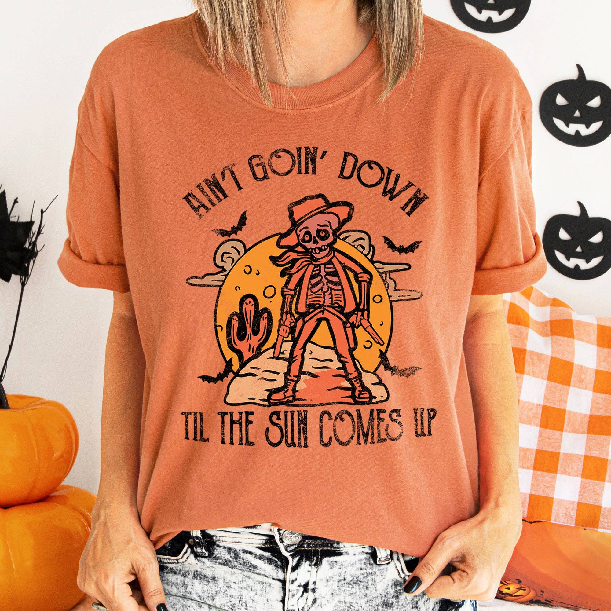 Ain't Goin Down Skeleton T-Shirt Black Print Hoodie, Sweatshirt | PodTeesHub.com