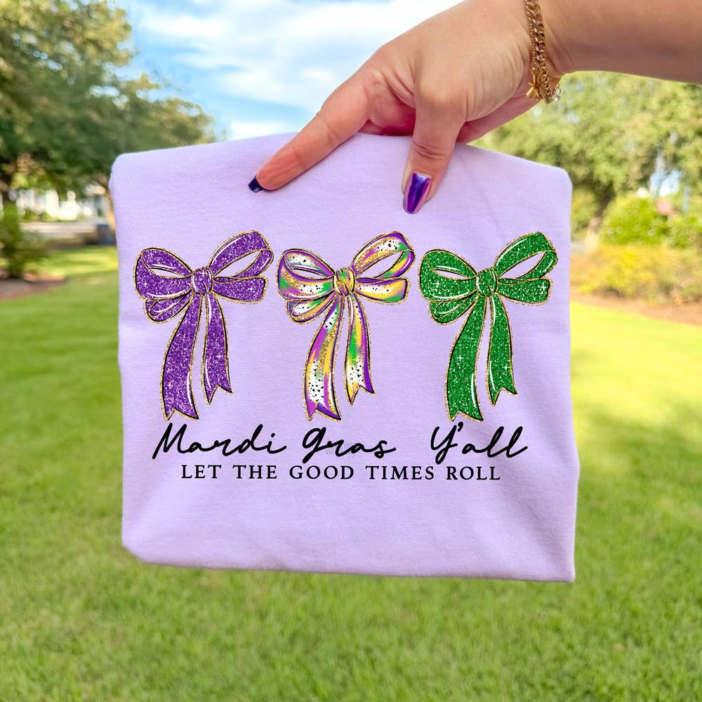 Faux Glitter Mardi Gras Y'all Bows Tee Hoodie, Sweatshirt | PodTeesHub.com