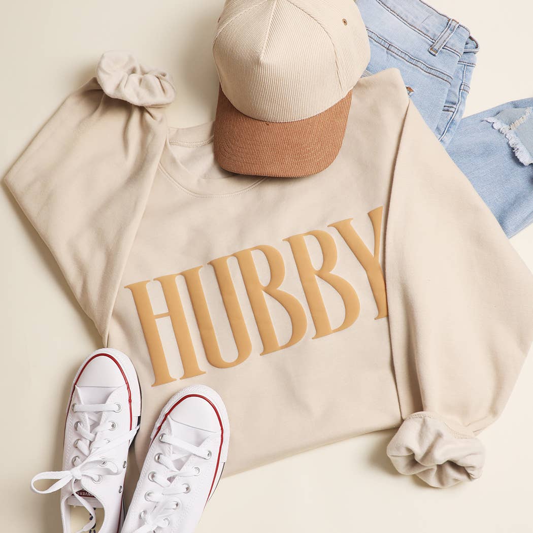 Hubby Graphic Puff Midweight Crewneck Sweatshirt T-Shirts, Hoodie | PodTeesHub.com