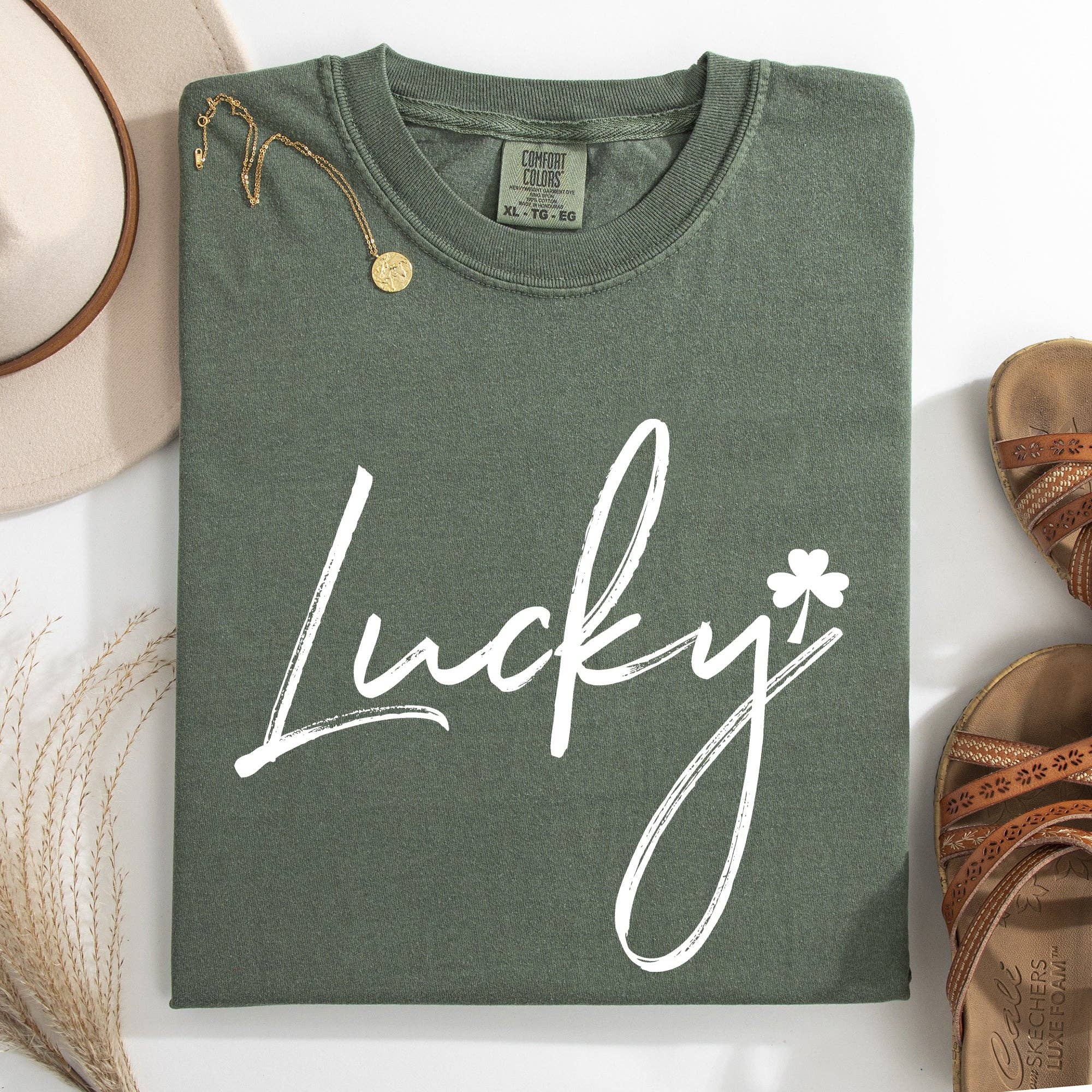Lucky, Minimalist St Patrick's Day, Shamrock, Clover Tshirt Hoodie, Sweatshirt | PodTeesHub.com