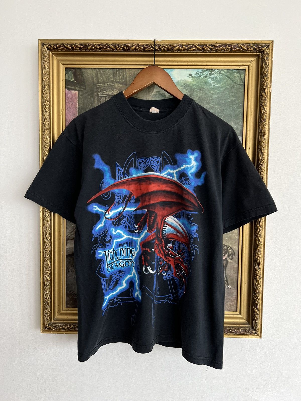 Band Tees Vintage 90s Dragon Lightning Black Tee Travis Scott Style Hoodie, Sweatshirt | PodTeesHub.com