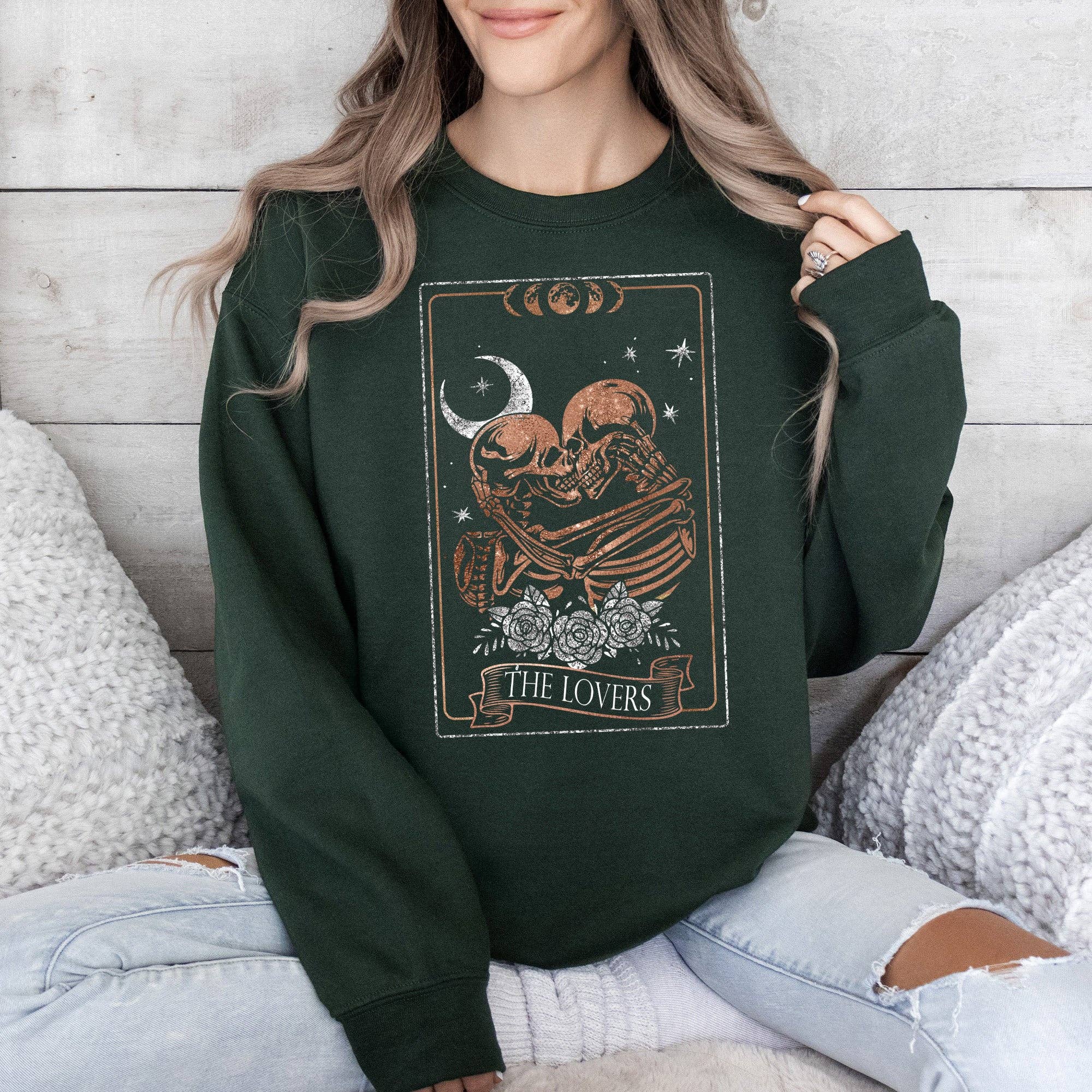 The Lovers Tarot, Moon, Skeletons, Mystical, Magic, Sweatshirt, Valentine's Day T-Shirts, Hoodie | PodTeesHub.com