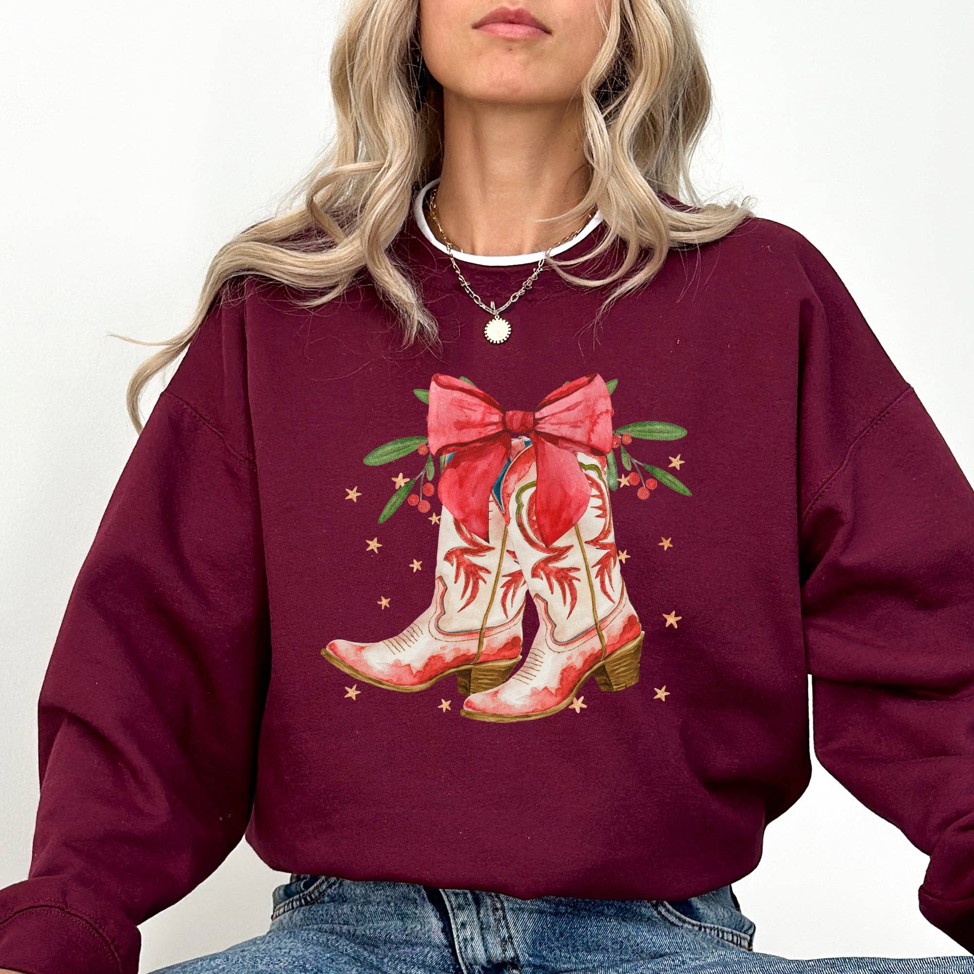 Cowgirl Boots, Cowboy, Christmas, Country Western Sweatshirt T-Shirts, Hoodie | PodTeesHub.com