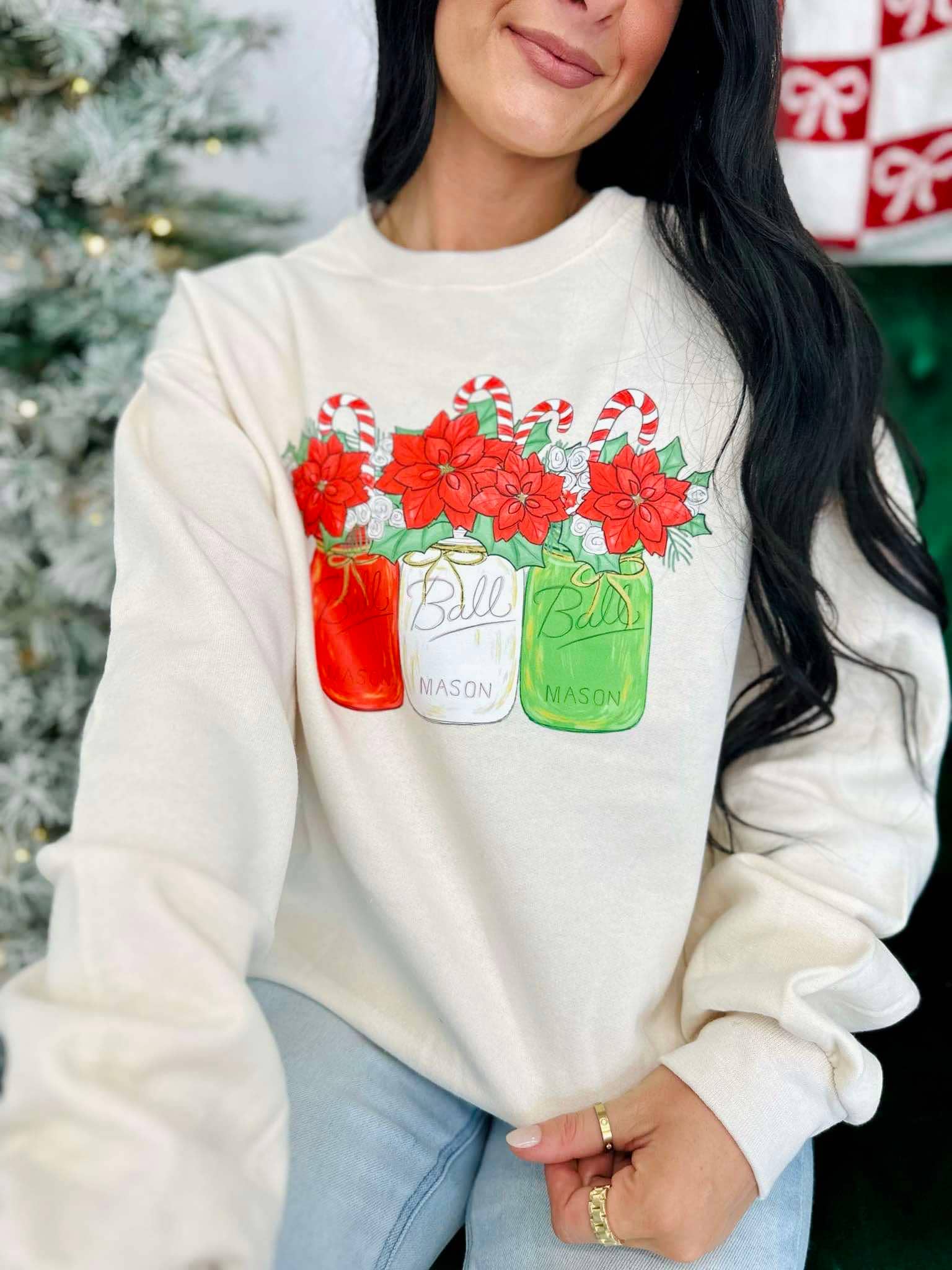 Christmas Poinsettia Jars Dtf Sweatshirt T-Shirts, Hoodie | PodTeesHub.com
