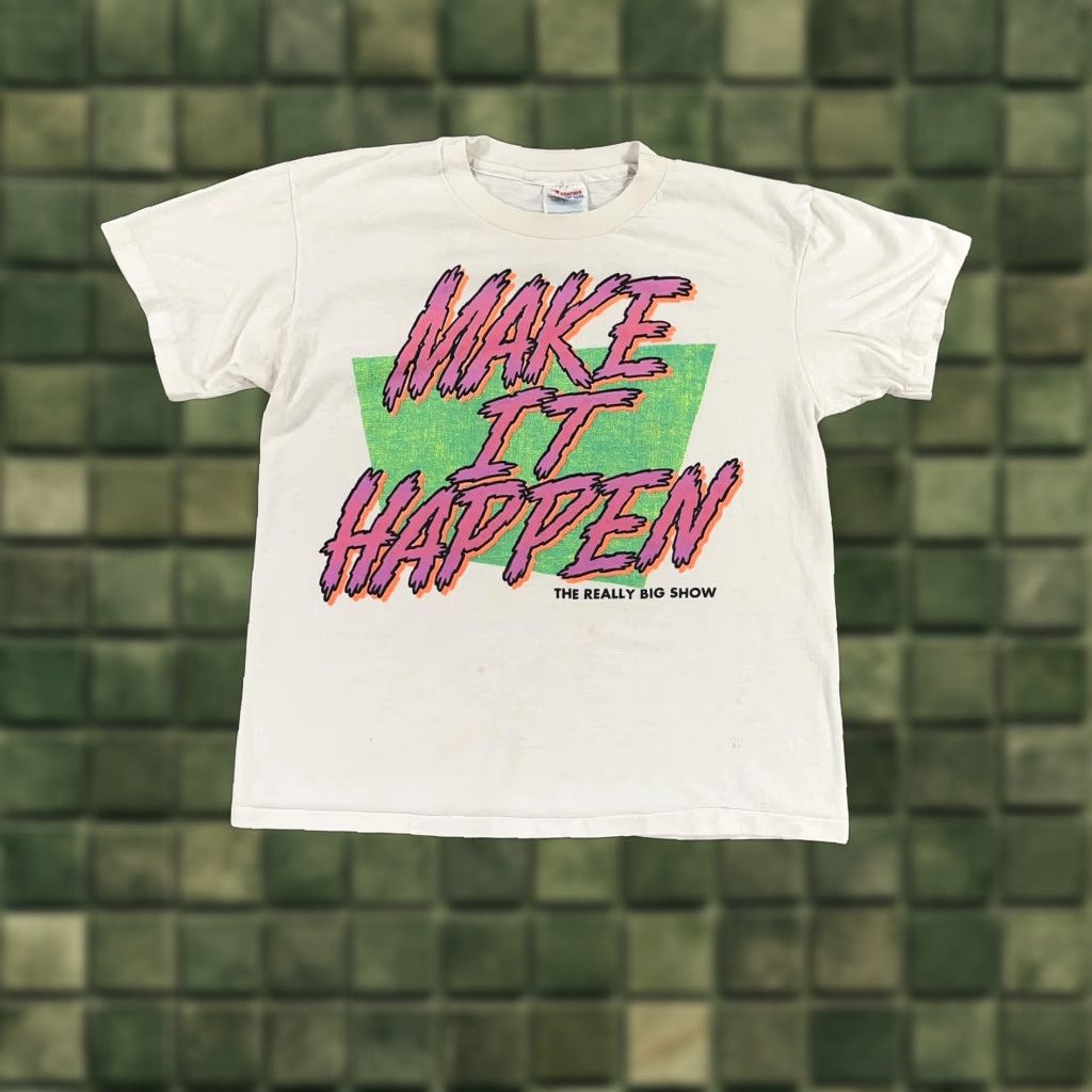Vintage Hanes Make It Happen 90s Graphic T Shirt Men Medium White Cotton Blend Retro Tee Hoodie, Sweatshirt | PodTeesHub.com
