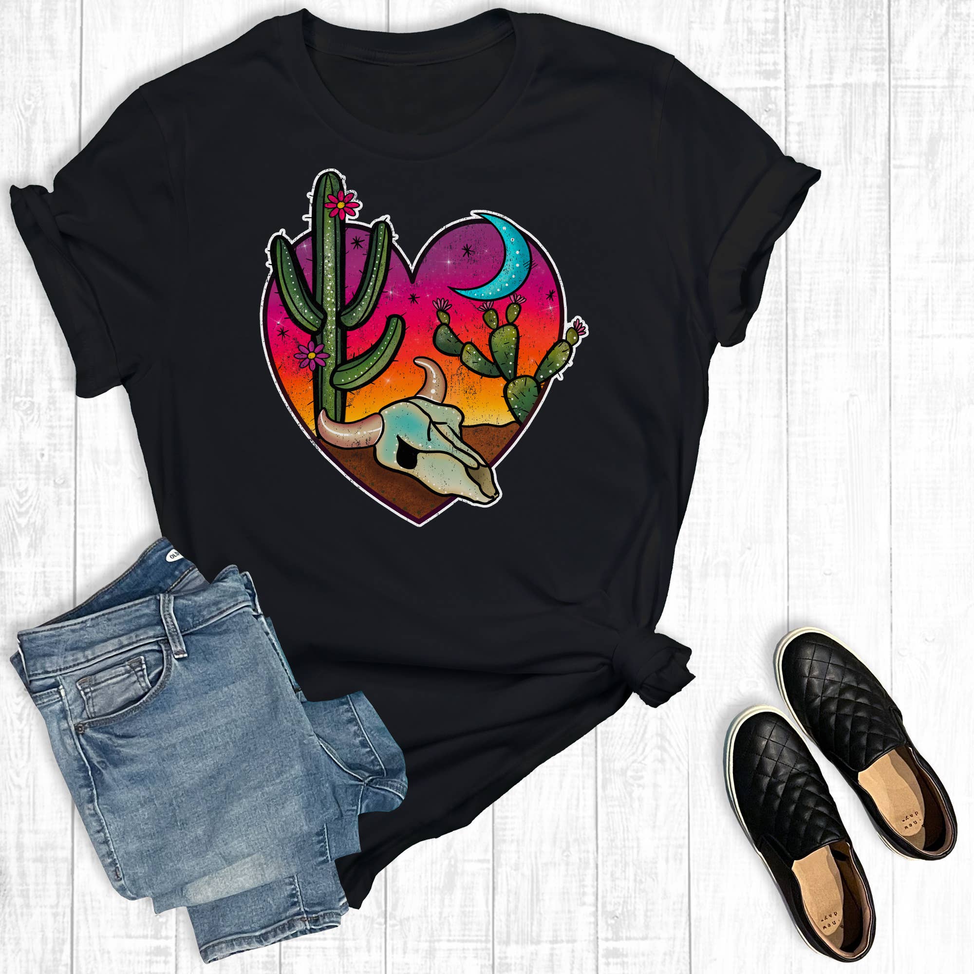 Western Desert Heart Graphic Tee Hoodie, Sweatshirt | PodTeesHub.com