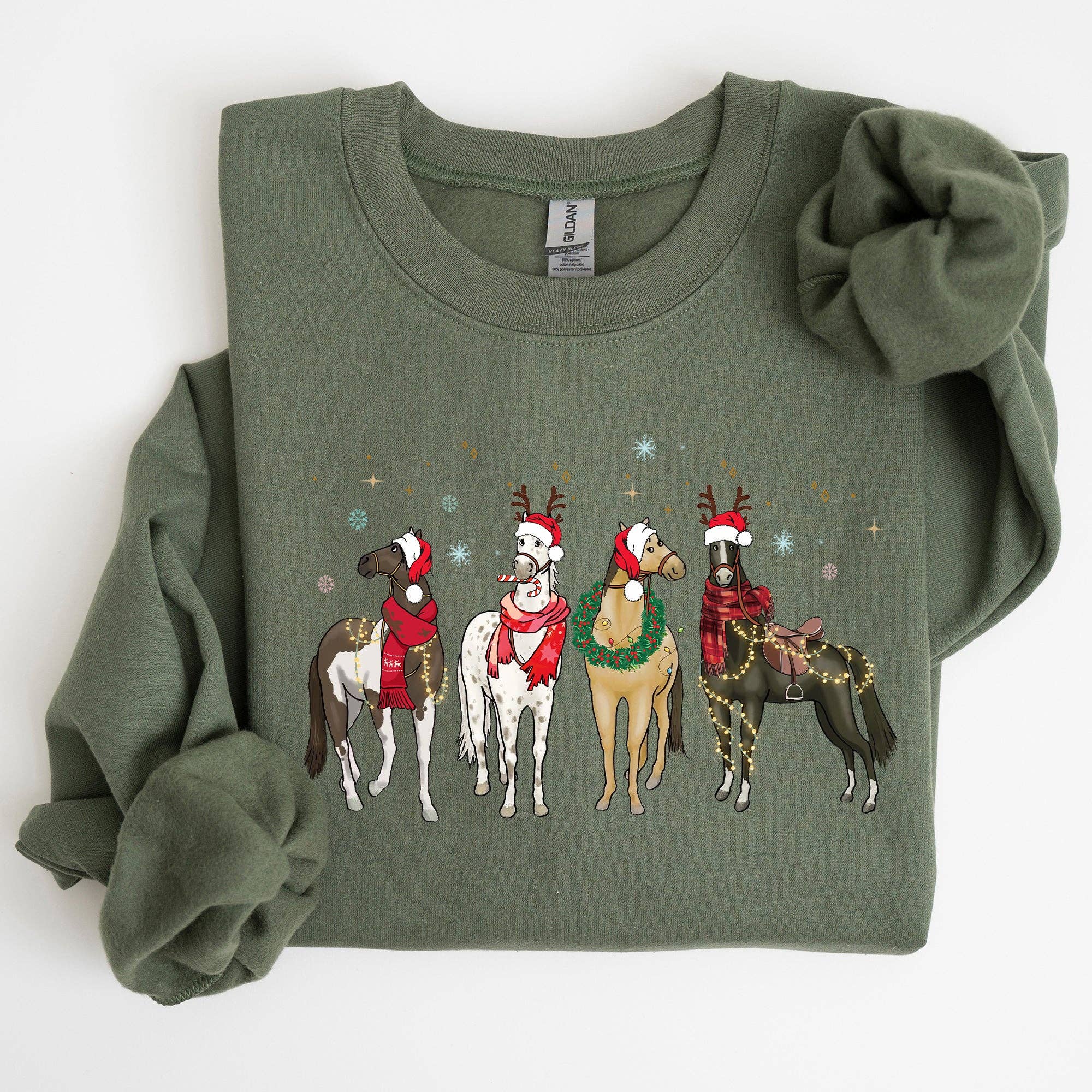Christmas Horses, Horse Lovers, Santa Snow Xmas Sweatshirt T-Shirts, Hoodie | PodTeesHub.com