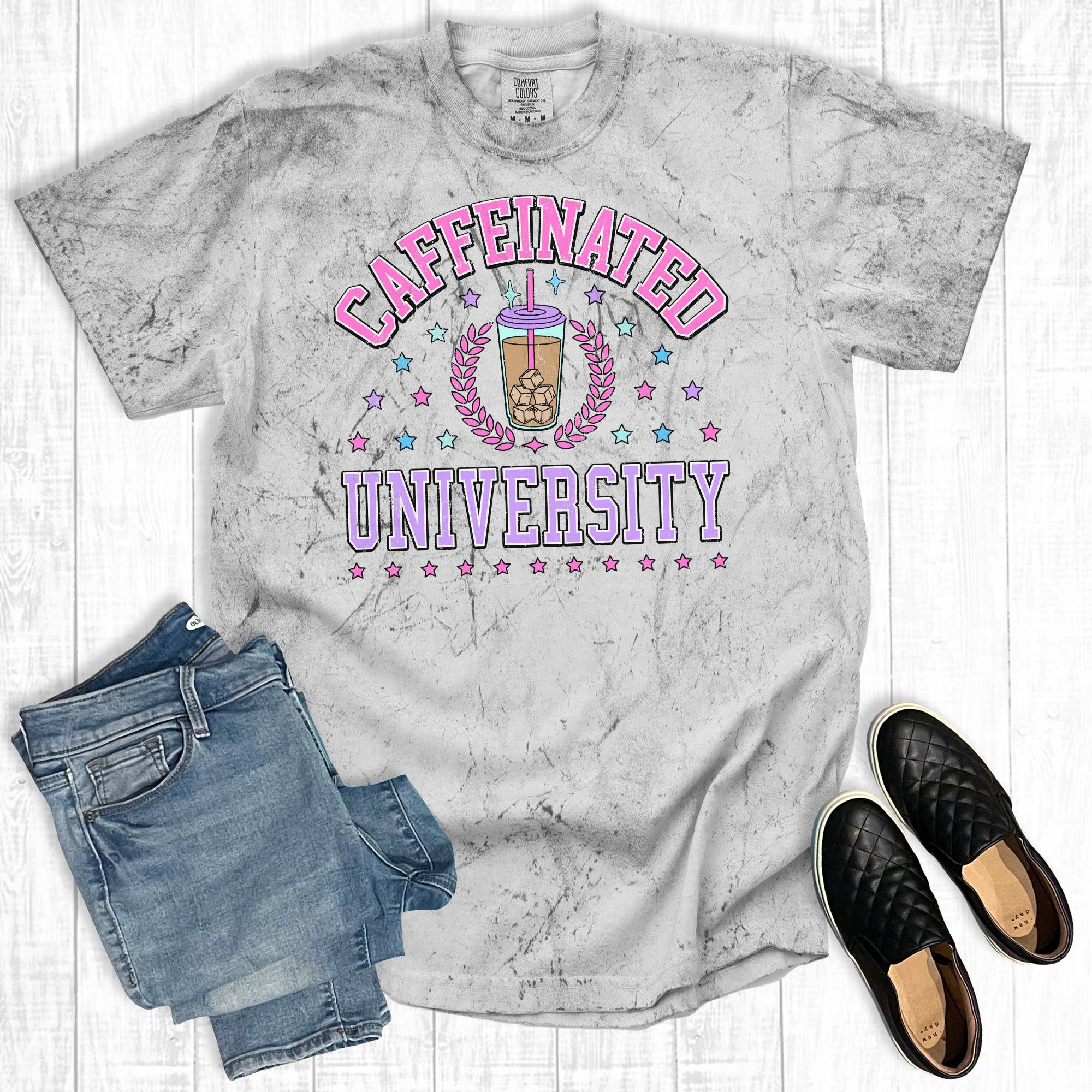 Coffee Caffeinated University Comfort Colors Graphic Tee Hoodie, Sweatshirt | PodTeesHub.com