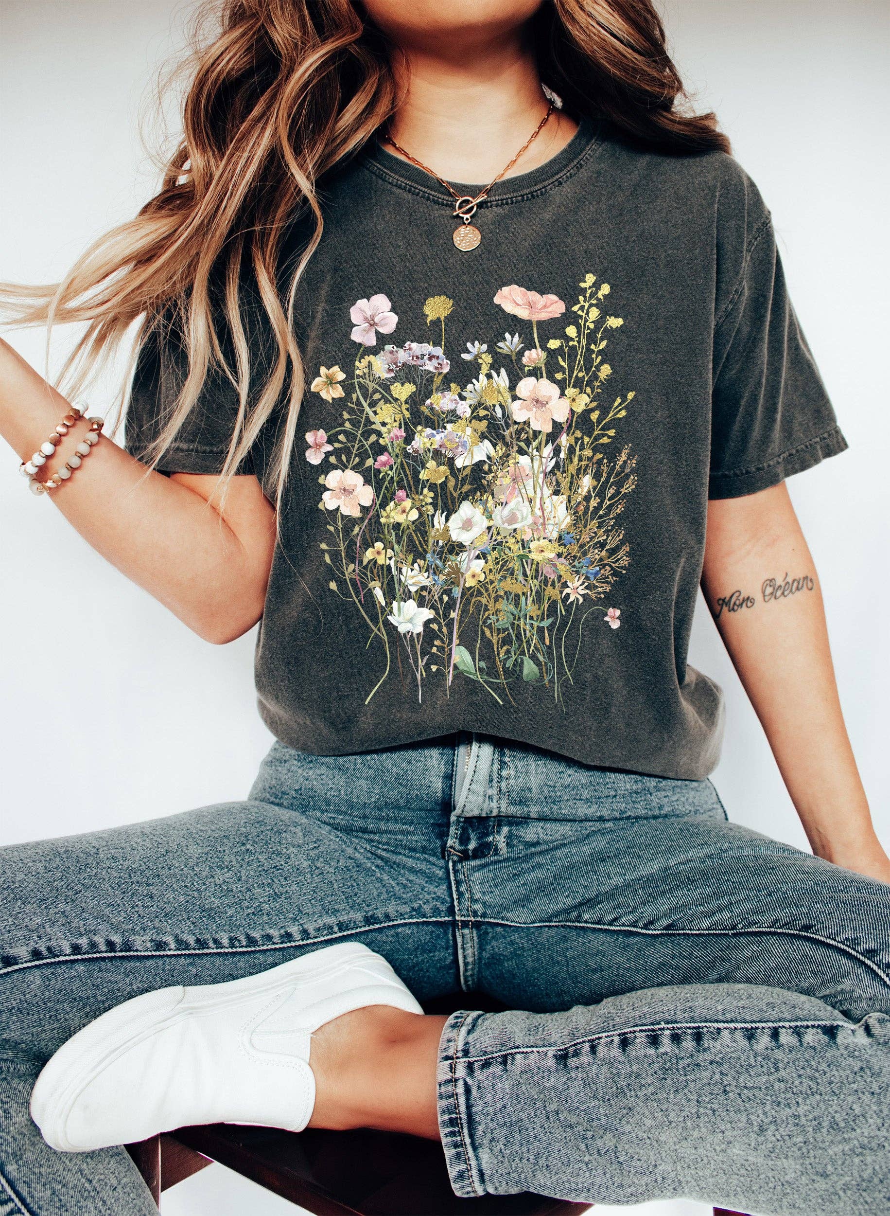 Vintage Floral Boho Wildflowers T-Shirt Hoodie, Sweatshirt | PodTeesHub.com