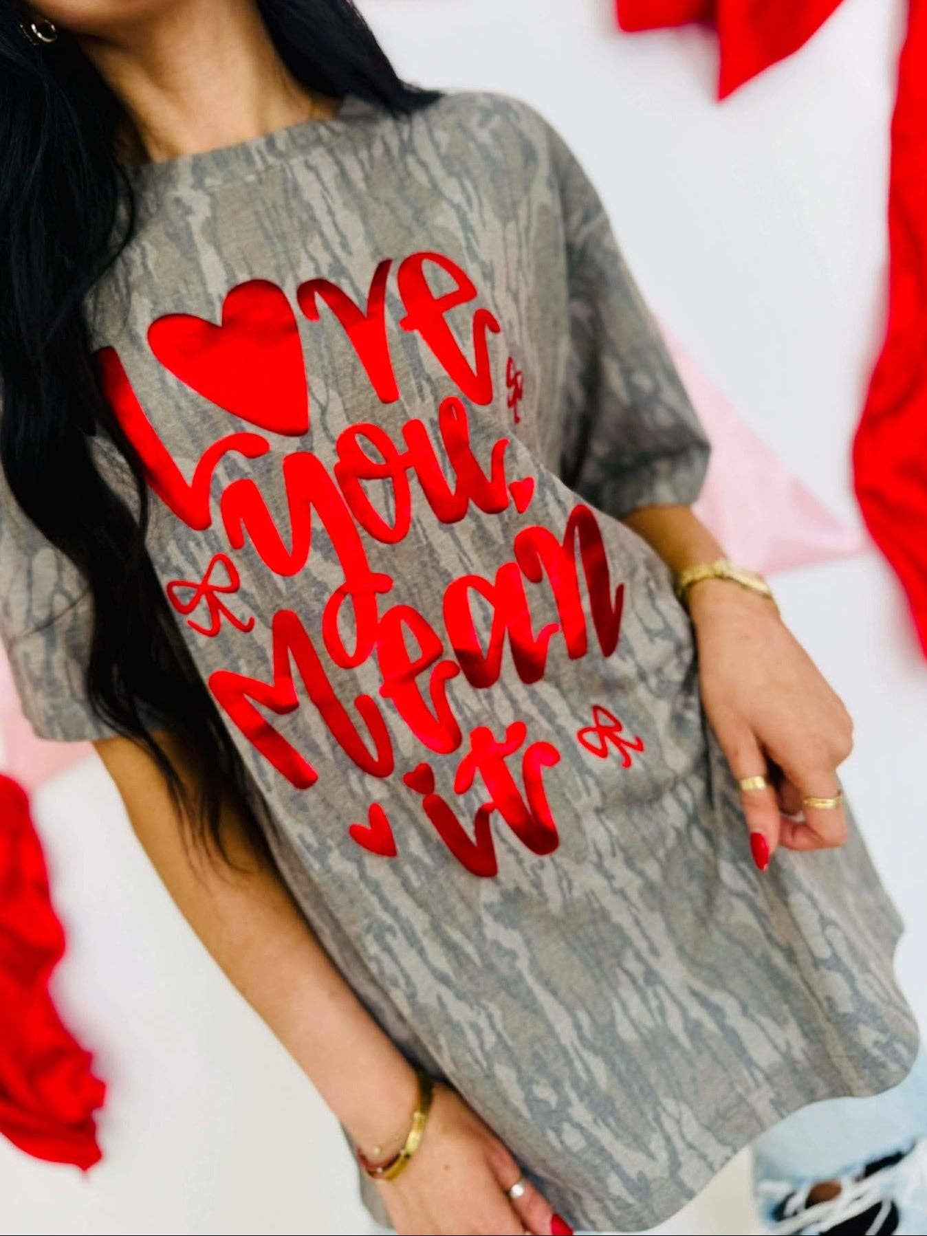 Love You Mean It Metallic Puff Vinyl Tee Hoodie, Sweatshirt | PodTeesHub.com
