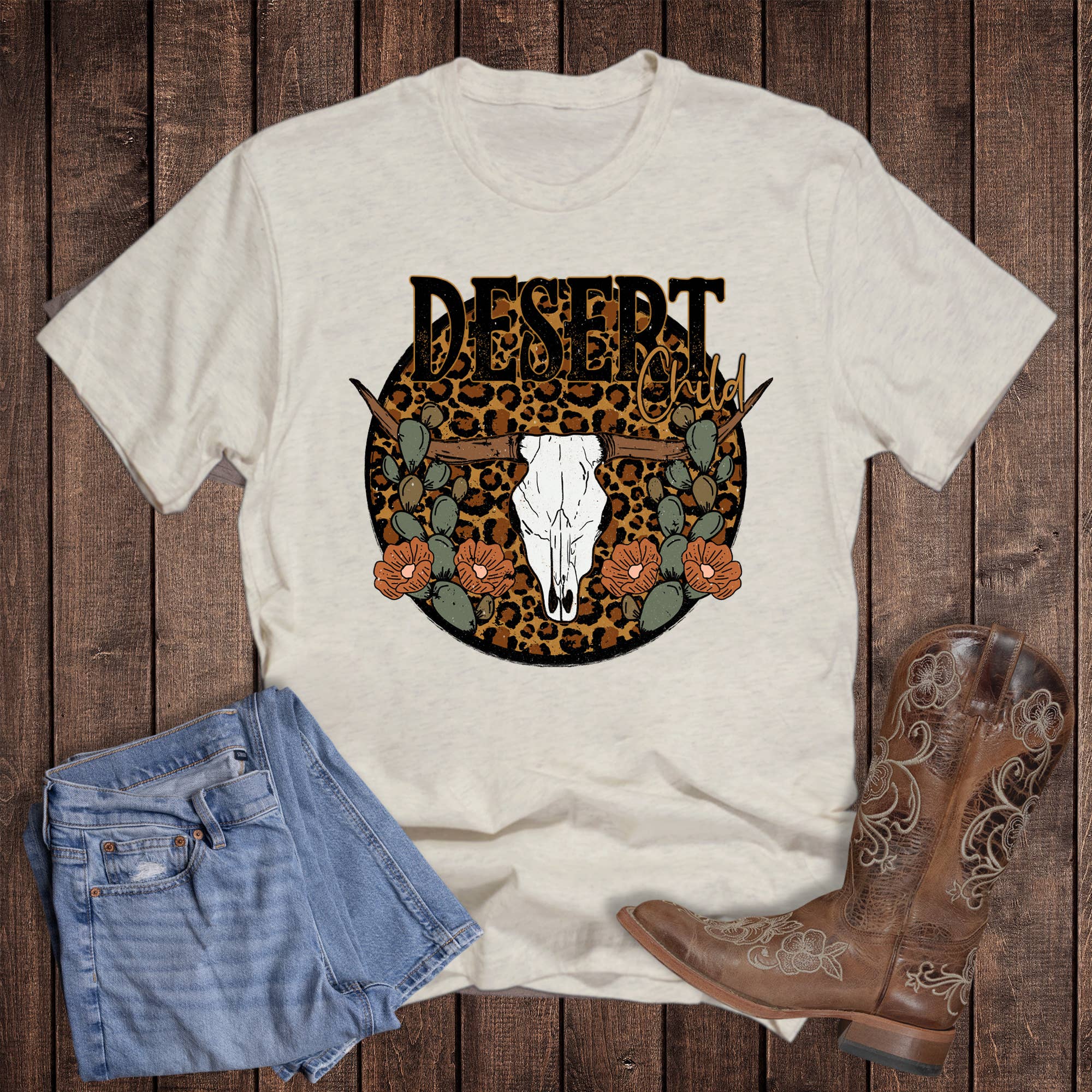Western Leopard Cactus Desert Child Graphic Tee Hoodie, Sweatshirt | PodTeesHub.com