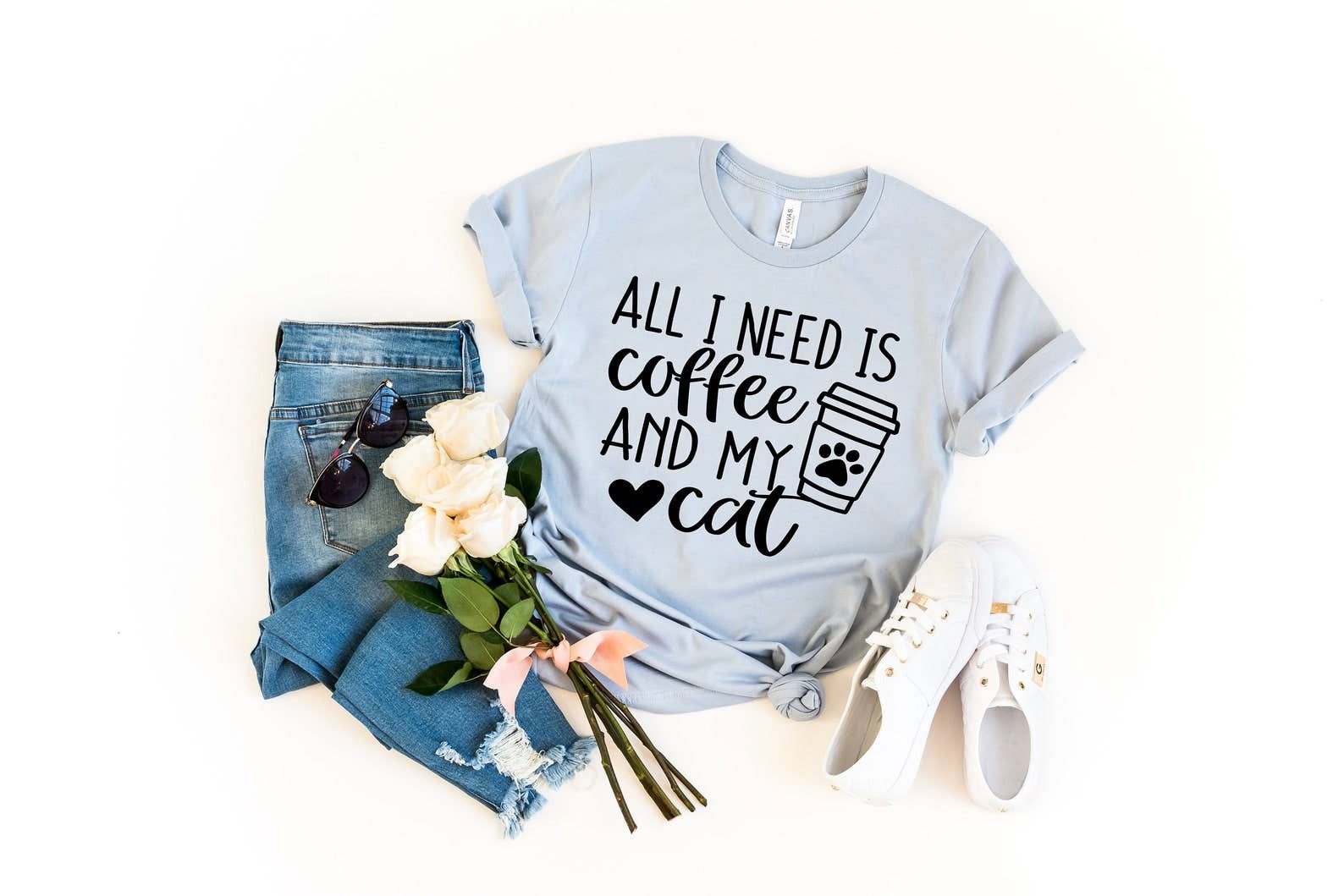 All I Need Is Coffee and My Cat T-Shirt Hoodie, Sweatshirt | PodTeesHub.com