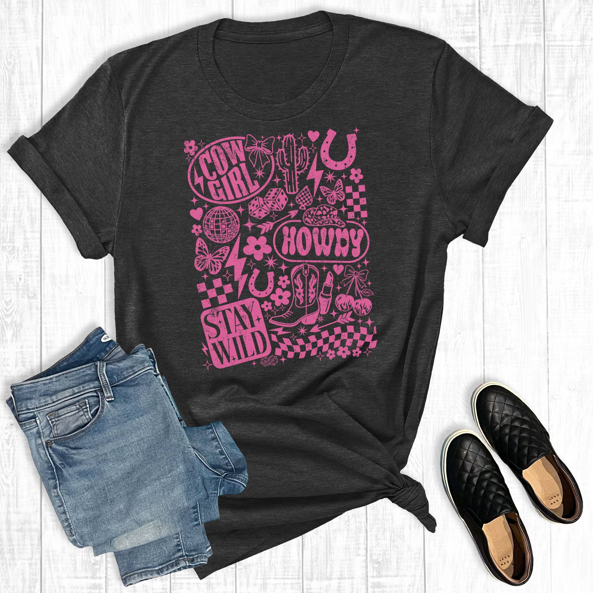 Retro Western Cowgirl Collage Graphic Tee Hoodie, Sweatshirt | PodTeesHub.com