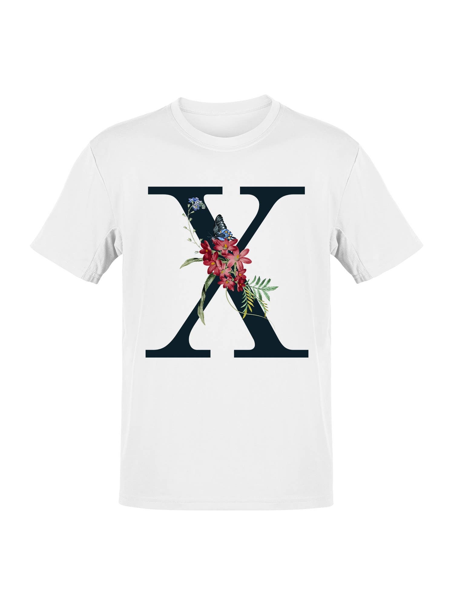 Artistic Floral Letter X with Butterfly Women's T-Shirt Hoodie, Sweatshirt | PodTeesHub.com