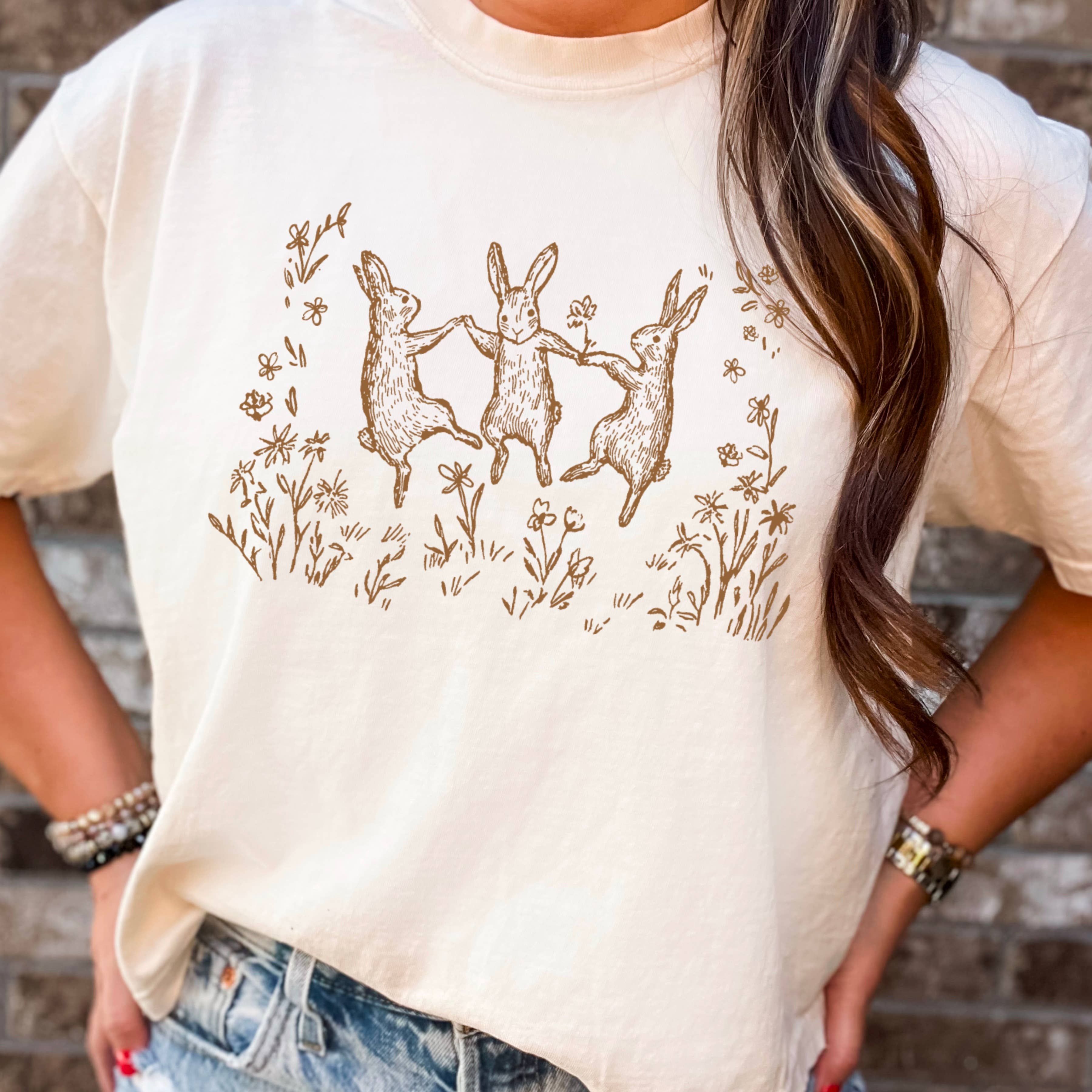 Dancing Spring Bunnies Easter Graphic Shirt | Comfort Colors Hoodie, Sweatshirt | PodTeesHub.com