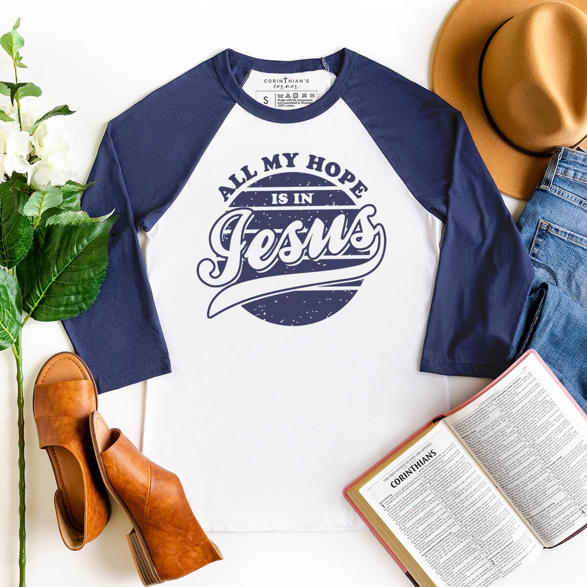 All My Hope Is in Jesus 3/4 Sleeve Graphic T-Shirt Hoodie, Sweatshirt | PodTeesHub.com